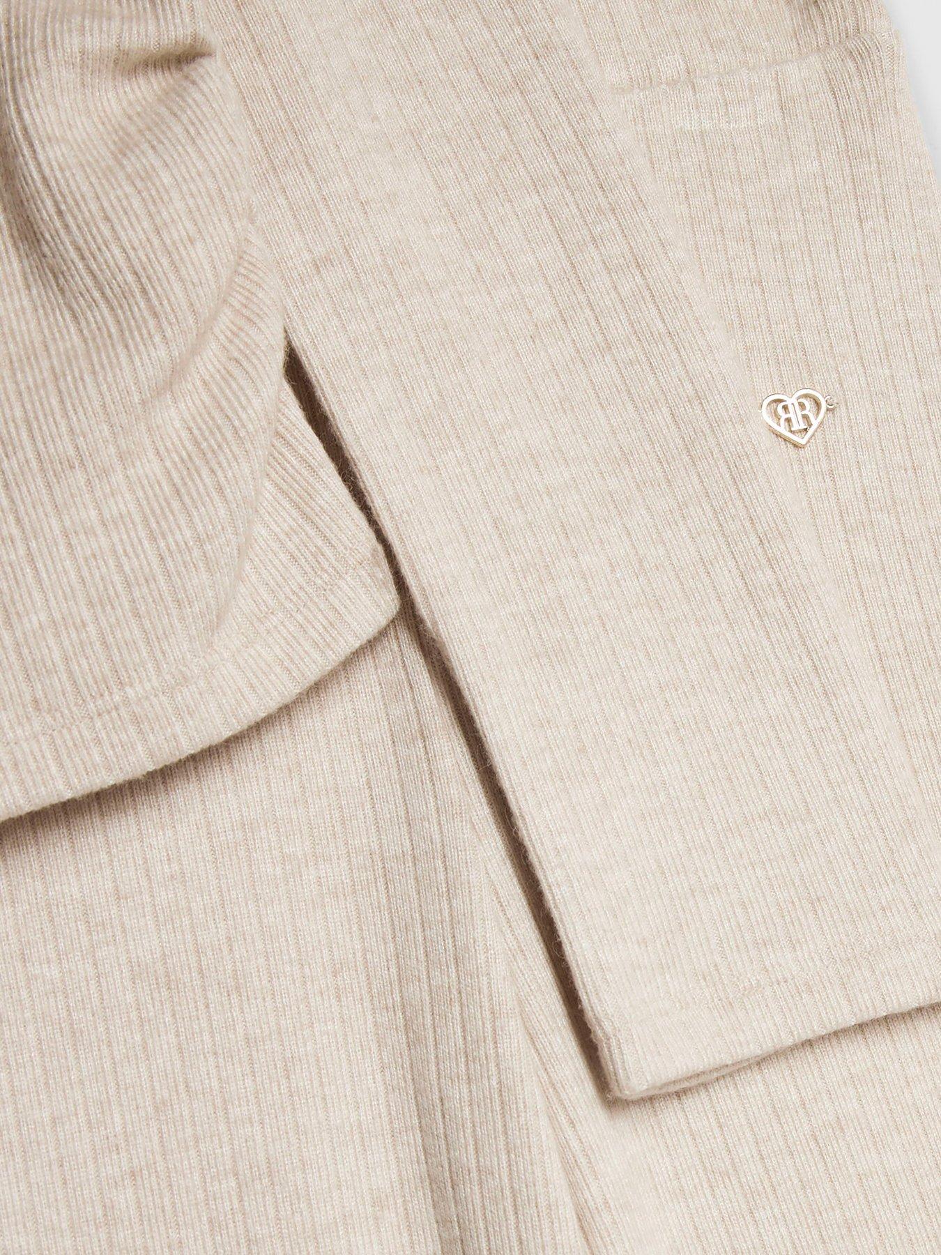 Image 4 of 5 of River Island Older Girls Ruched Long Sleeve Top Set - Beige