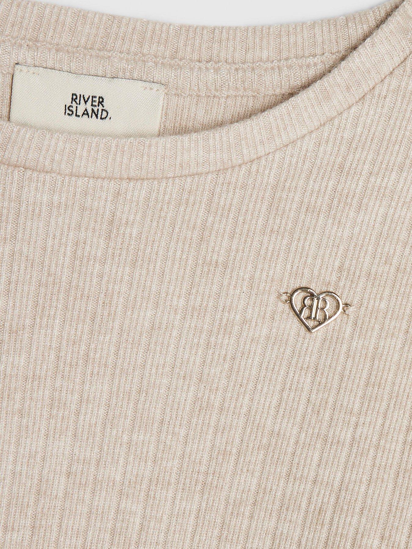 Image 5 of 5 of River Island Older Girls Ruched Long Sleeve Top Set - Beige