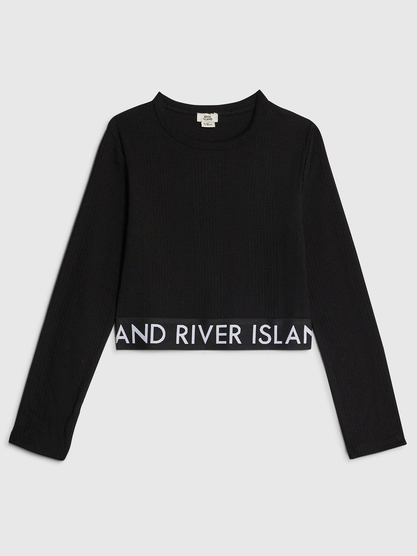 Image 1 of 4 of River Island Older Girls Ribbed Waistband Top - Black