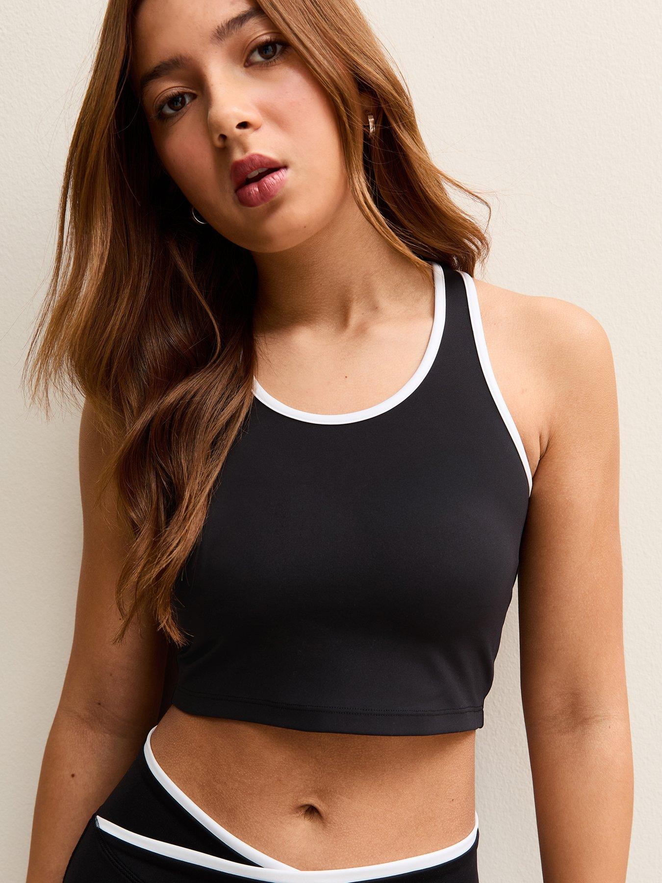  image of new-look-915-girls-contrast-trim-crop-top-black