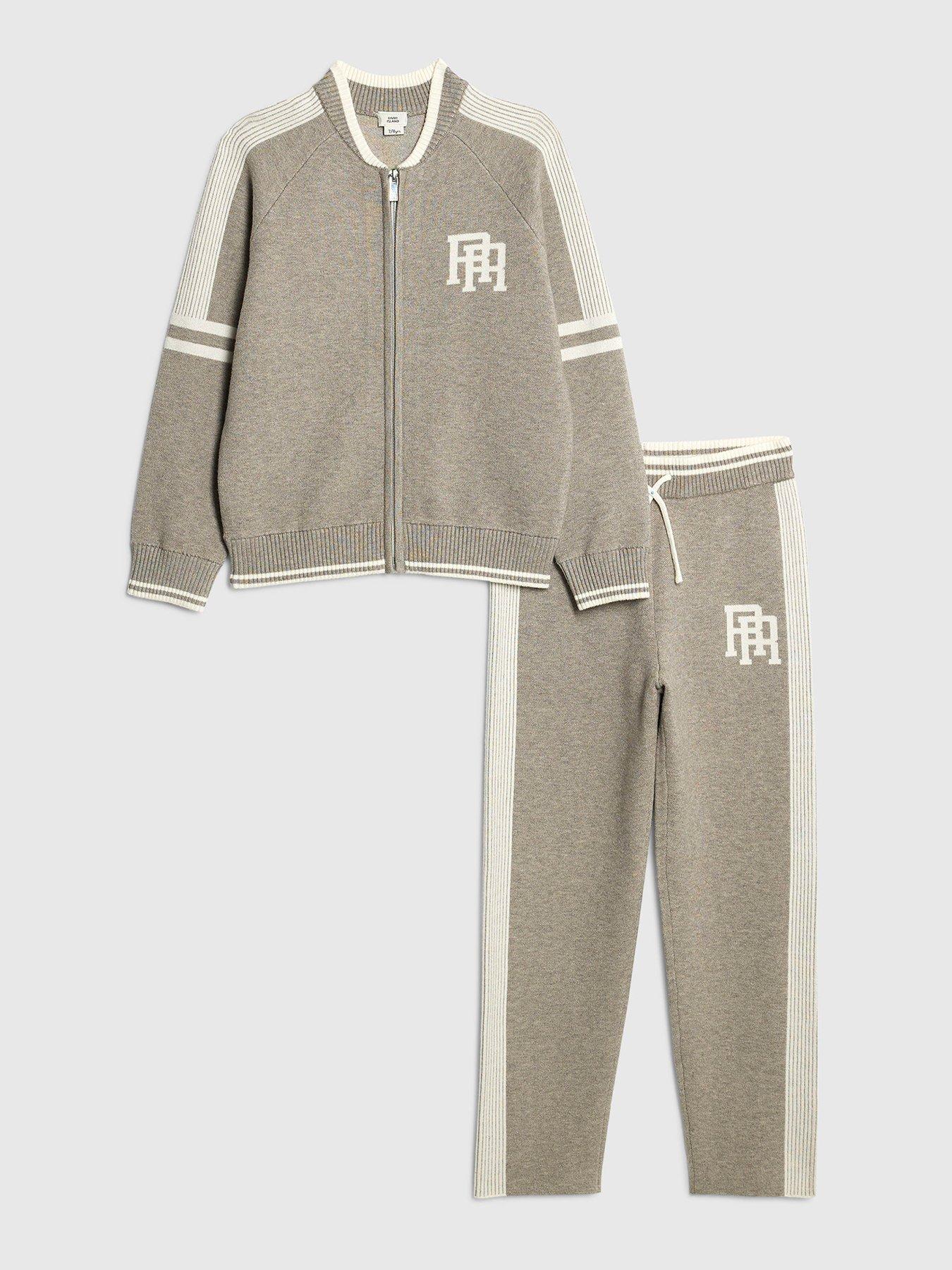 River Island Older Boys Knitted Baseball Joggers Set - Grey