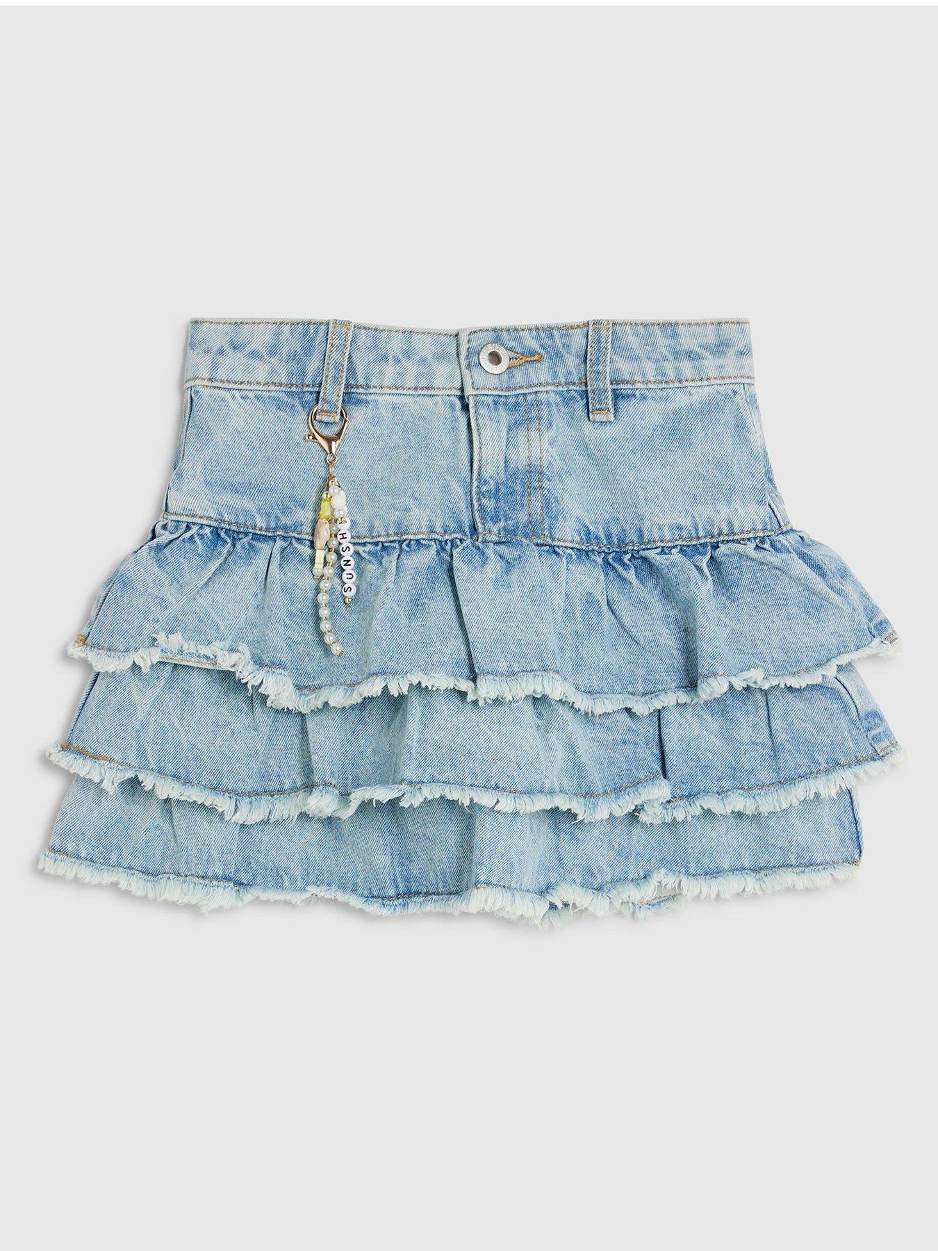 Image 1 of 4 of River Island Older Girls Tiered Charm Rara Skirt - Blue