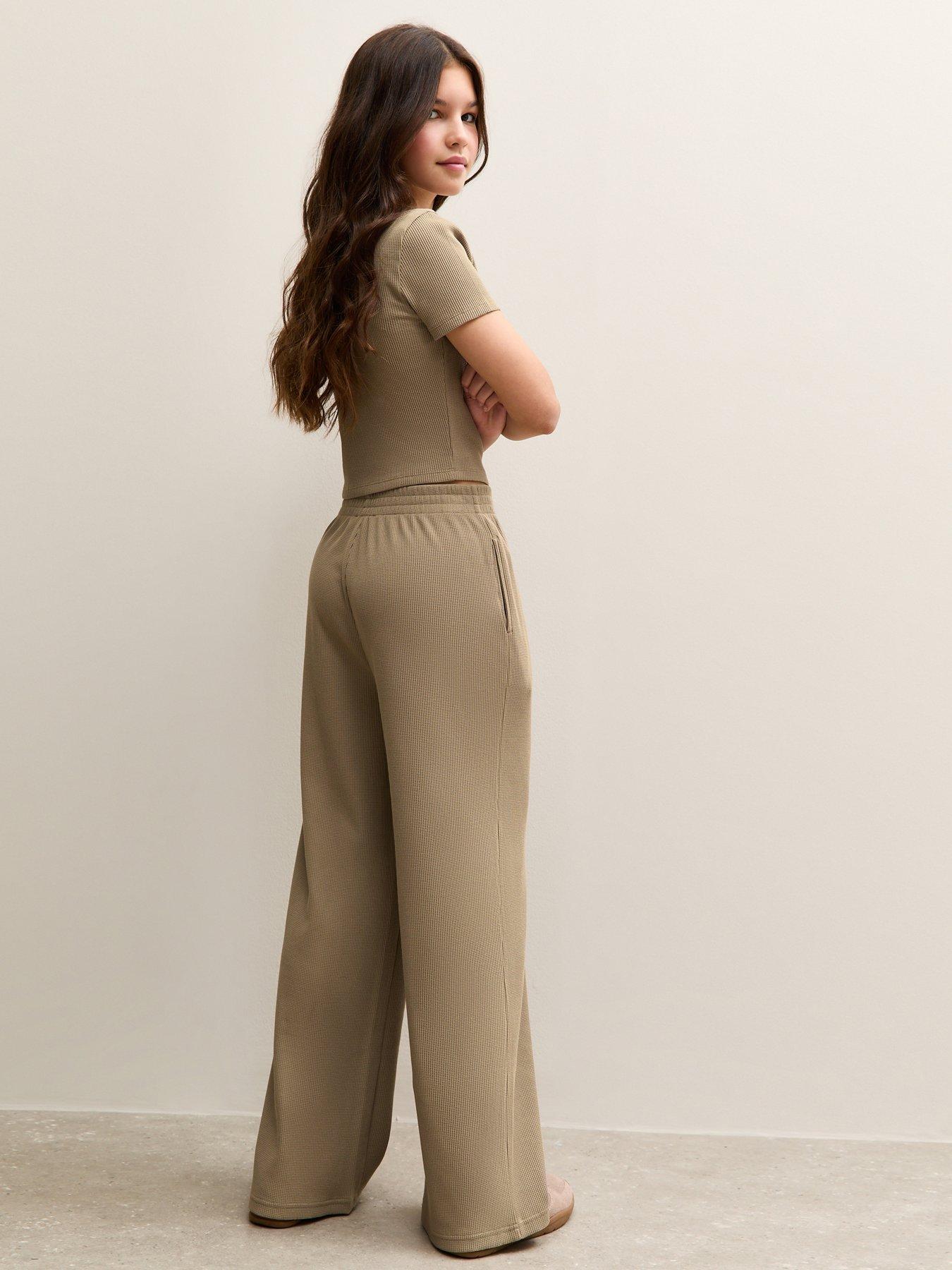 Image 2 of 6 of New Look 915 Girls Camel Waffle Wide Leg Co-ord Trousers - Light Brown