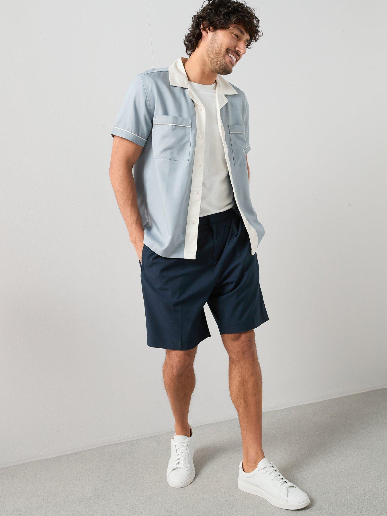 The Very Collection Retro Piped Short Sleeve Shirt - Light Blue