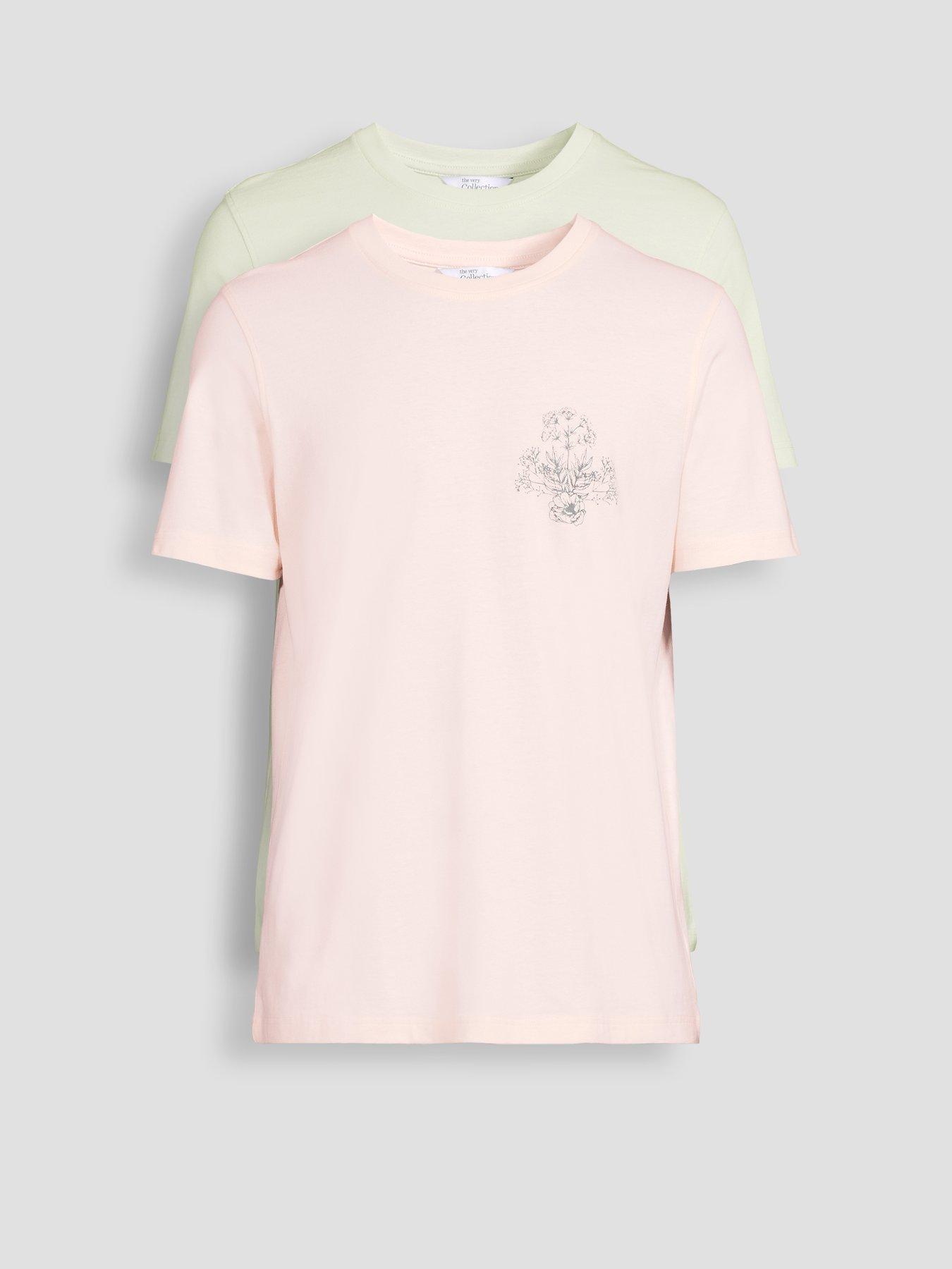 The Very Collection 2 Pack Pure Cotton Graphic T-Shirts - Mint/Pink