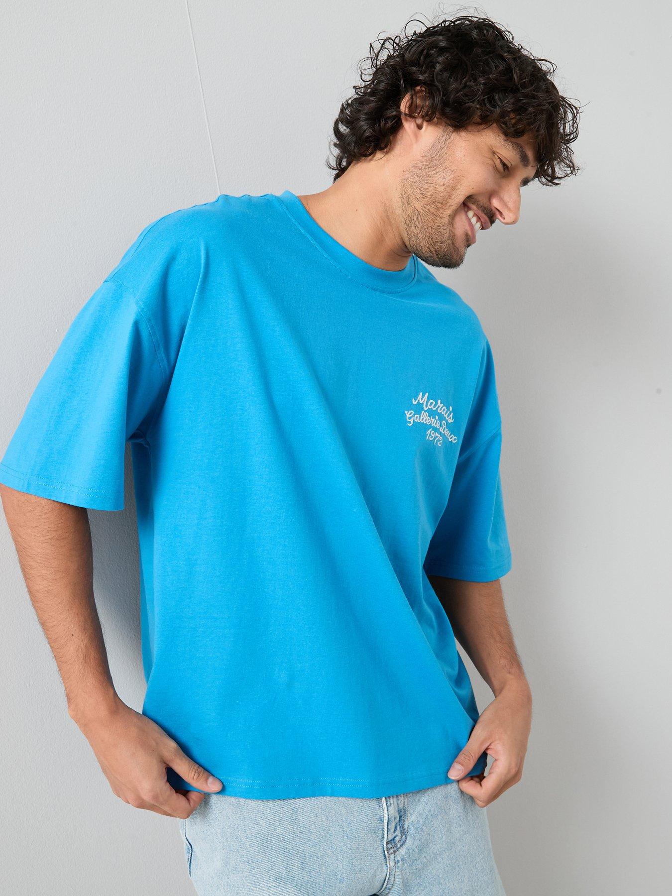 Image 1 of 7 of The Very Collection Pure Cotton Embroidered Relaxed Fit T-shirt&nbsp;- Blue