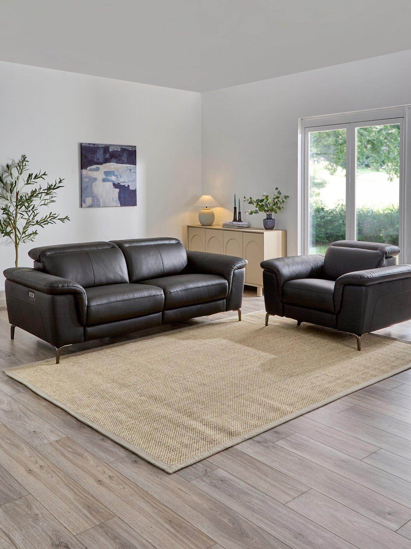 The Very Collection Lorenza Leather/Faux Leather 3 Seater Sofa + Armchair Set (Buy  &  SAVE!)