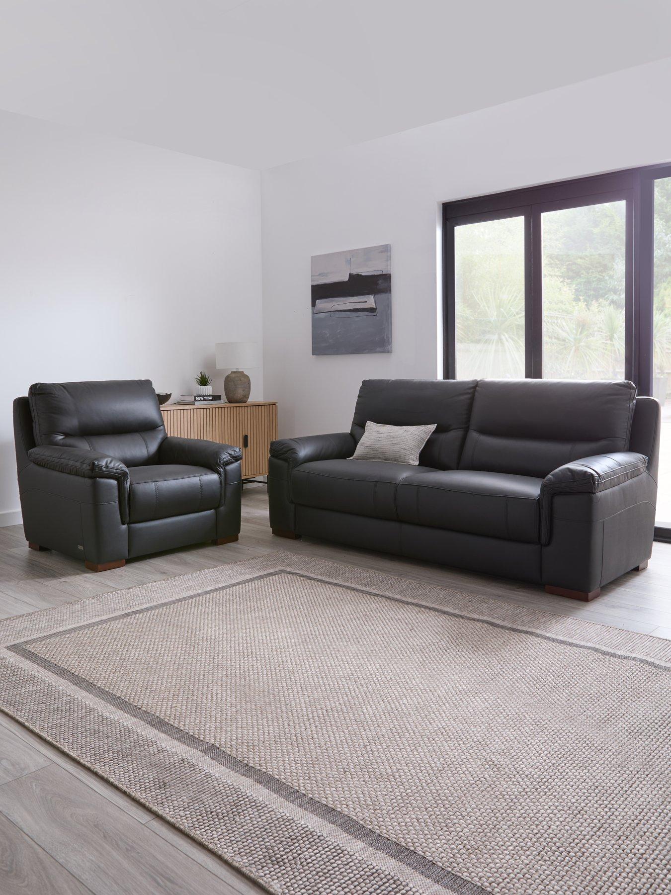 Image 1 of 7 of The Very Collection Prenton 3 Seater Leather Sofa + Chair