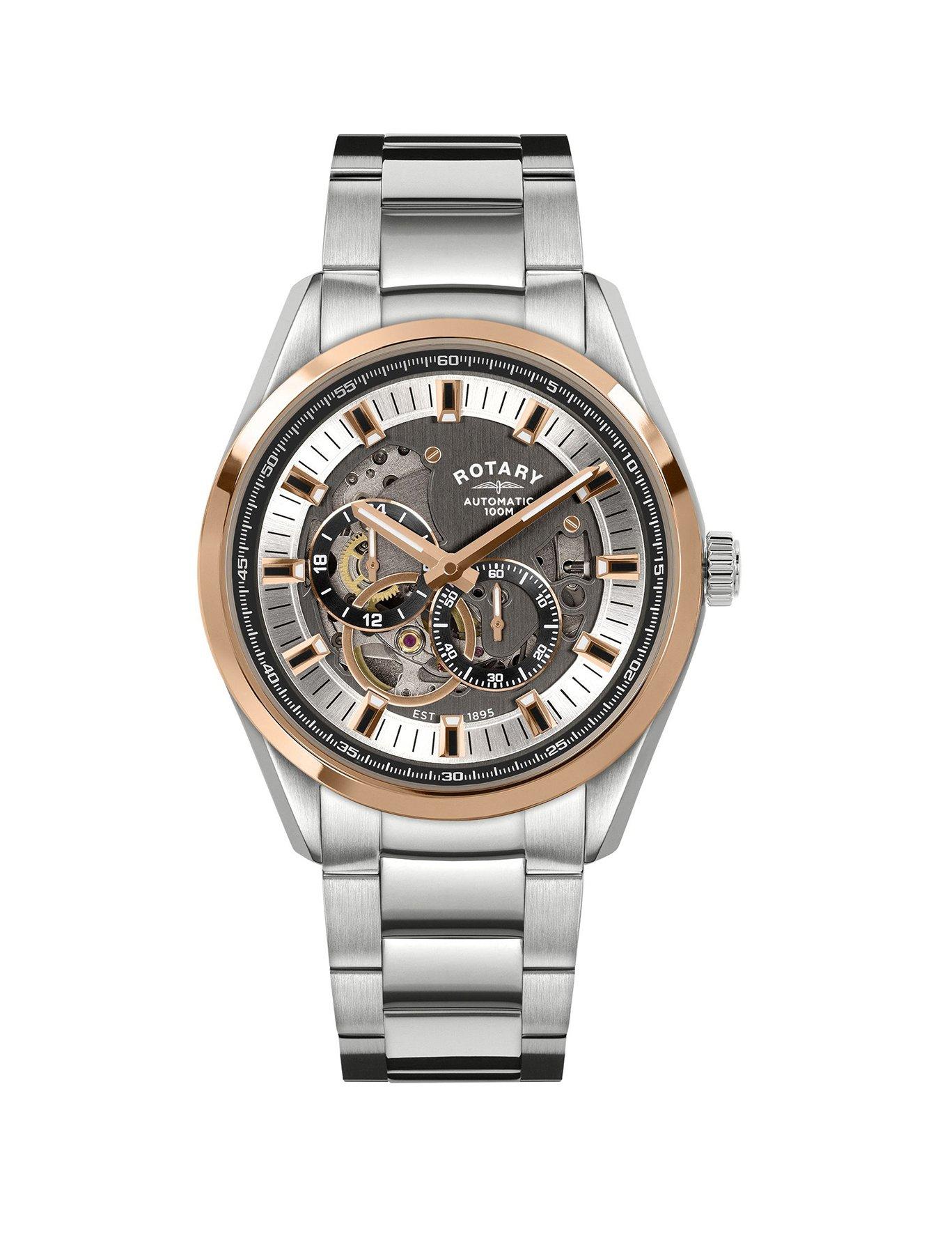 Rotary Men's Seamatic Eclipse 100M Water Resistance Silver  &  Rose Gold Plated Stainless Steel Bracelet Watch