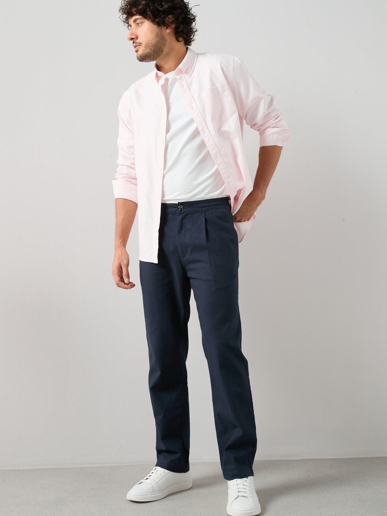 The Very Collection Regular Fit Cotton Linen Blend Trousers - Navy