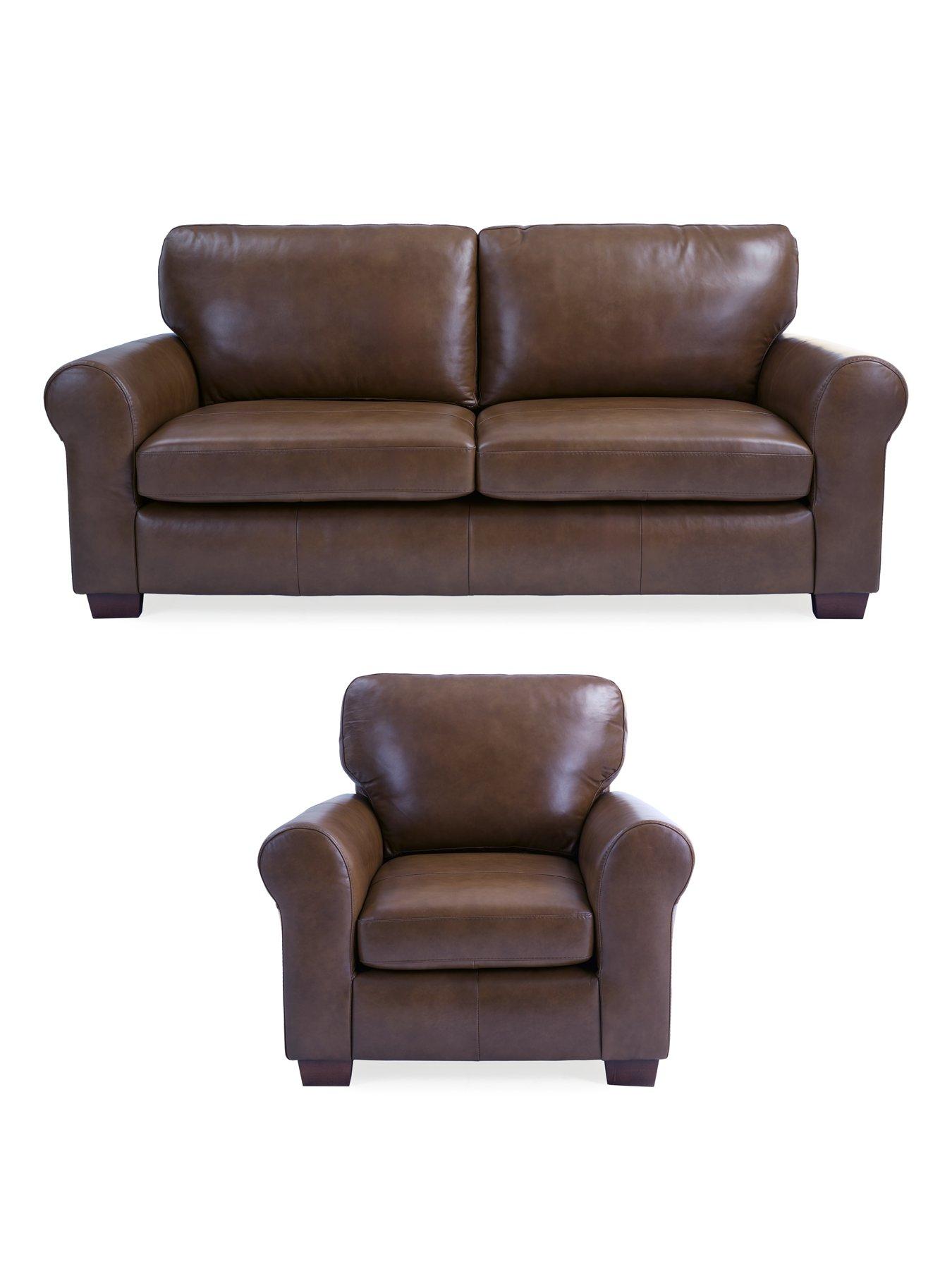 The Very Collection Bailey Italian Leather 3 Seater Sofa + Chair Set - FSC® Certified