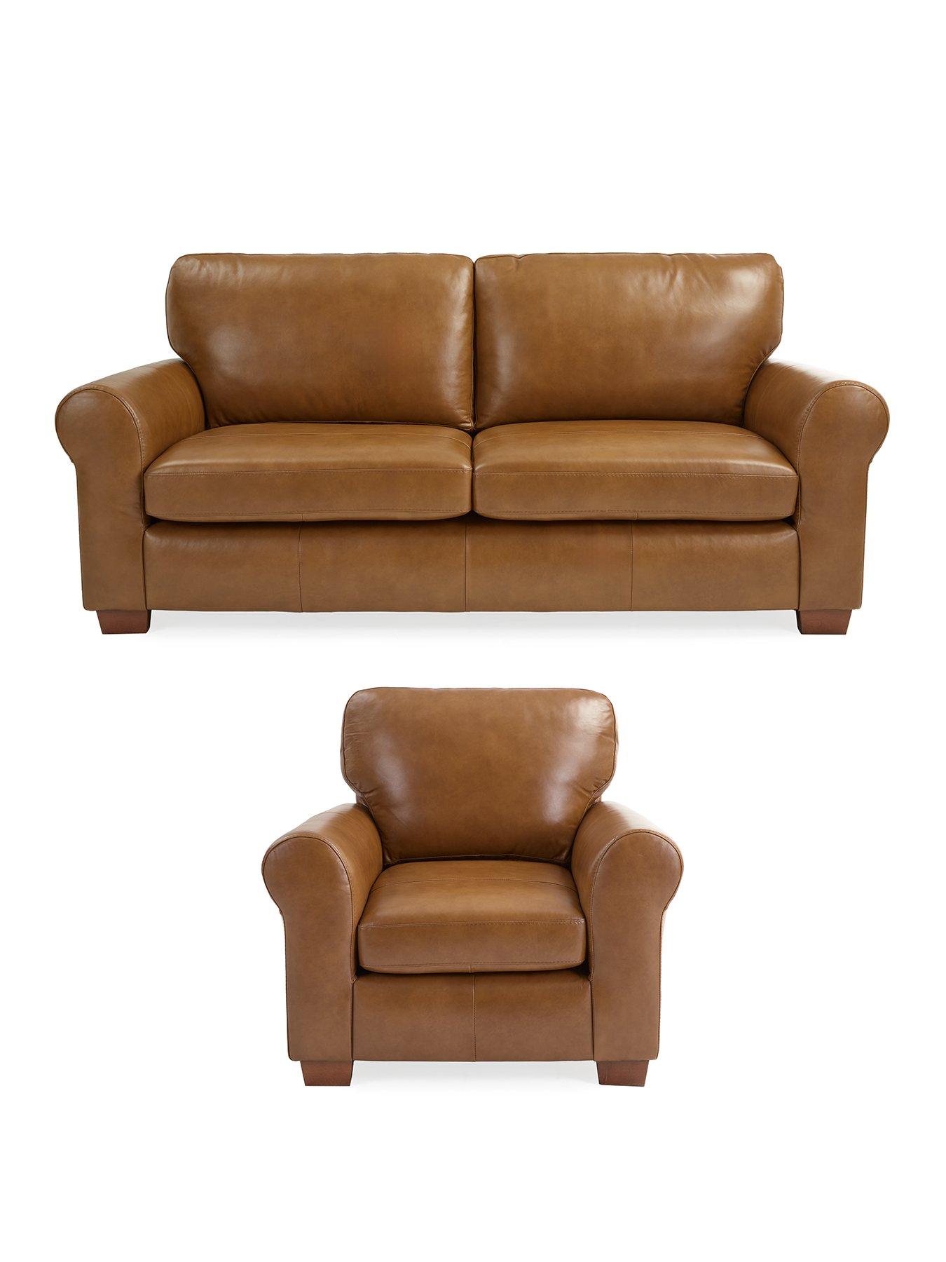 Image 1 of 6 of The Very Collection Bailey Italian Leather 3 Seater Sofa + Chair Set - FSC&reg; Certified