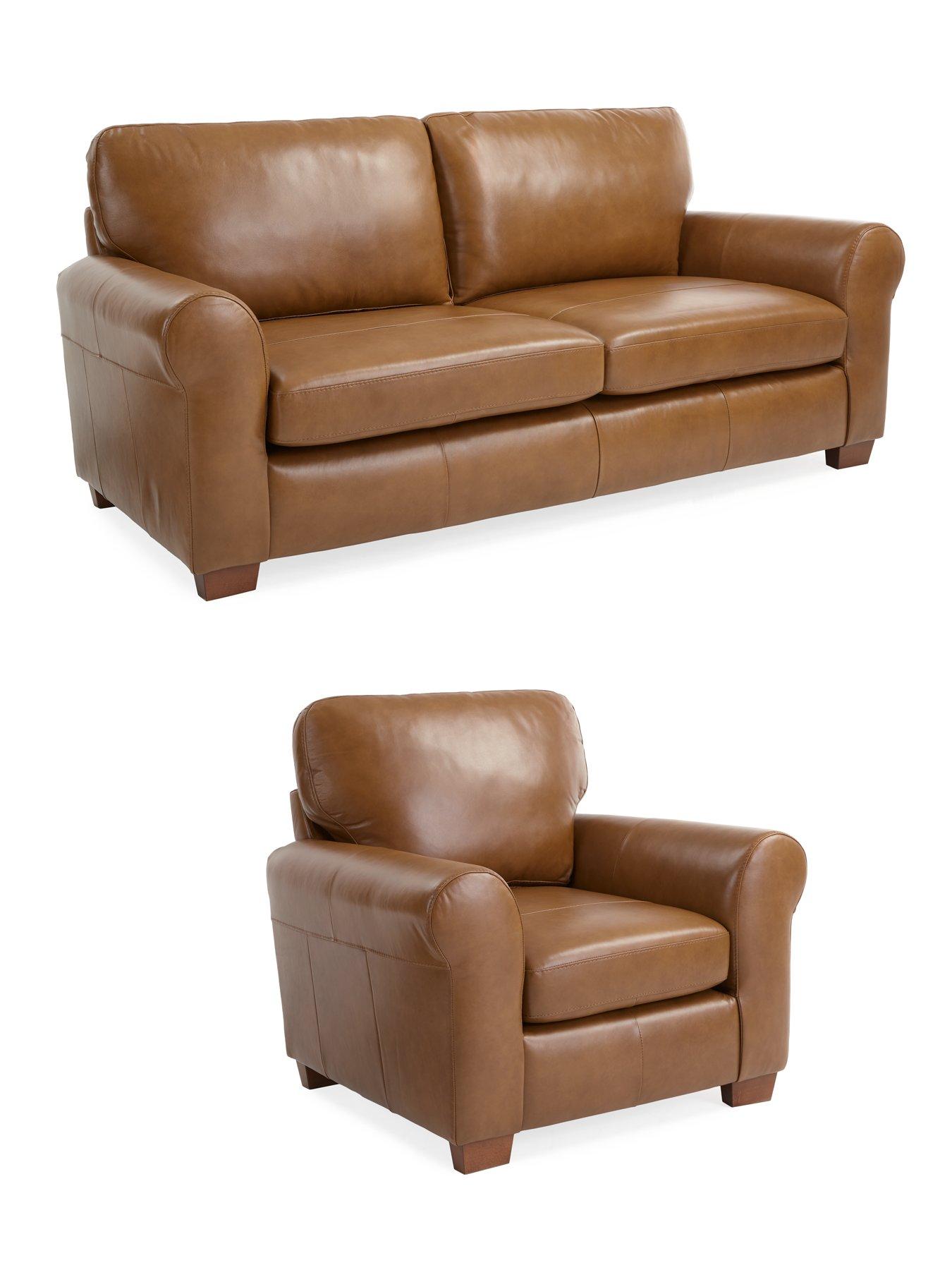 Image 2 of 6 of The Very Collection Bailey Italian Leather 3 Seater Sofa + Chair Set - FSC&reg; Certified