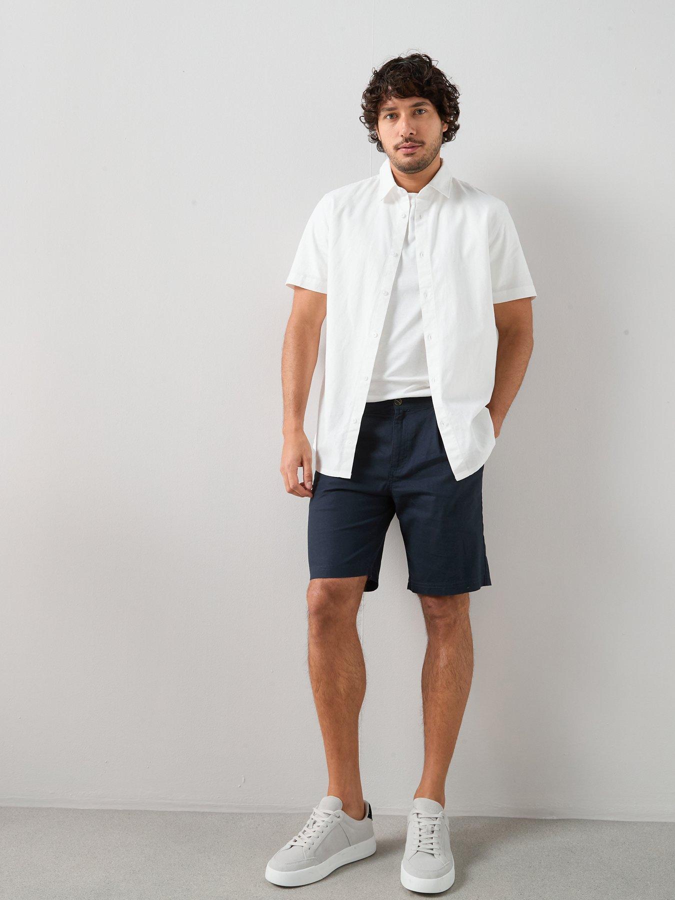 The Very Collection Regular Fit Cotton Linen Blend Shorts - Navy