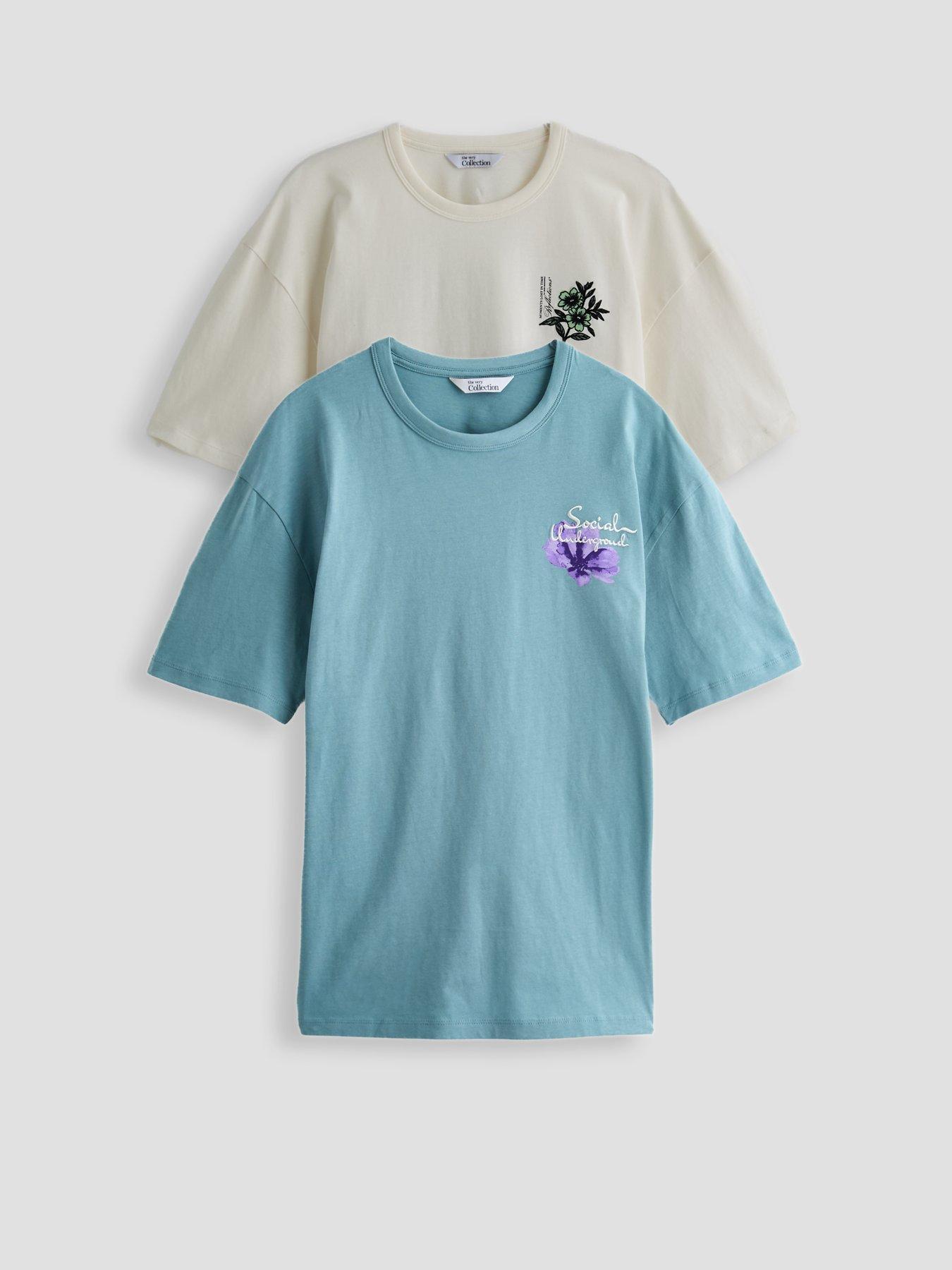 The Very Collection 2 Pack Pure Cotton Graphic T-Shirt Set - Blue/White