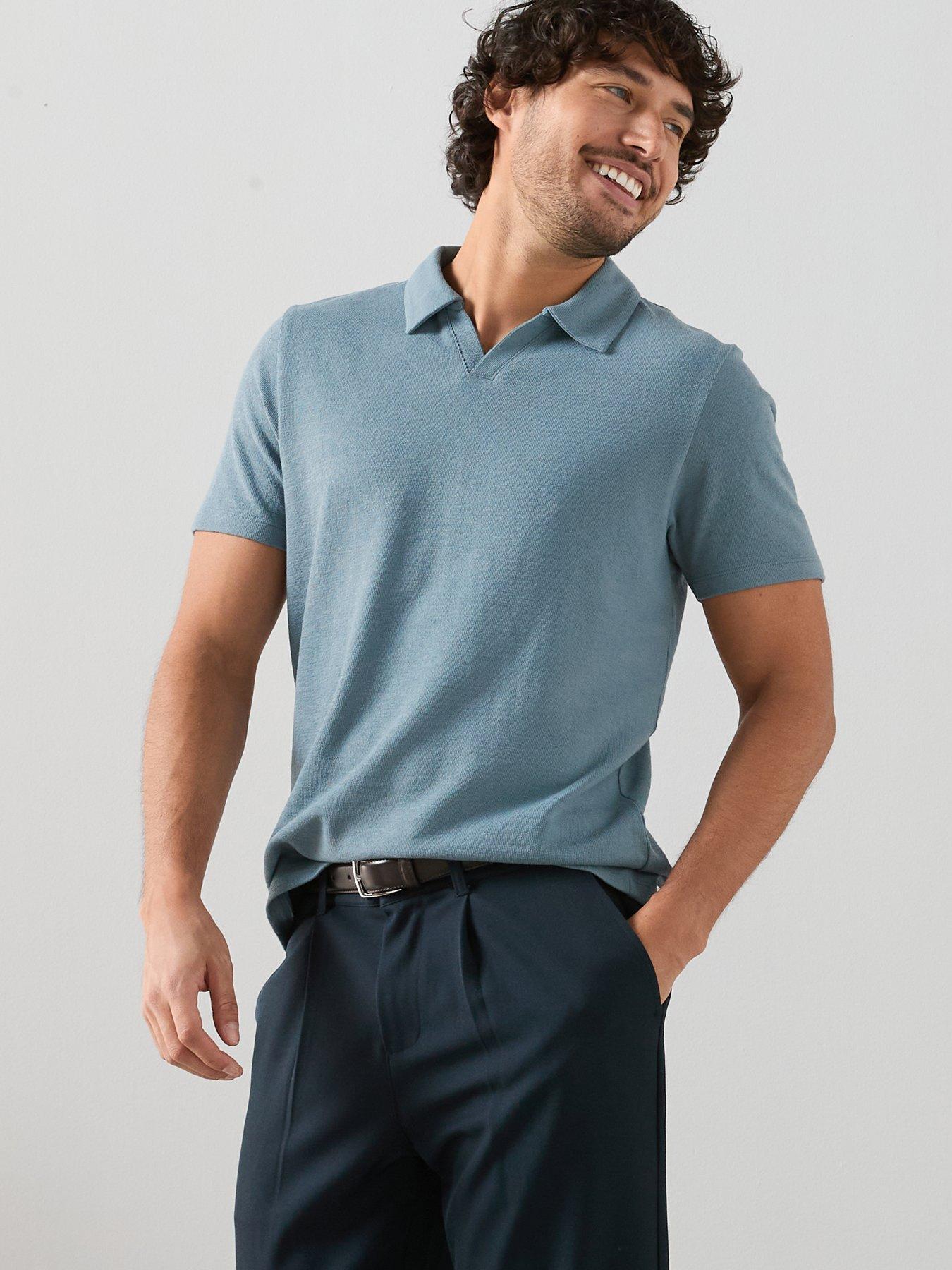 The Very Collection Cotton Blend Textured Trophy Neck Polo - Light Blue