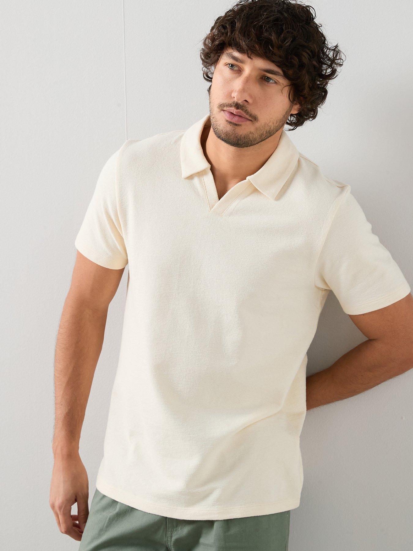 The Very Collection Textured Trophy Neck Polo Shirt - Ecru