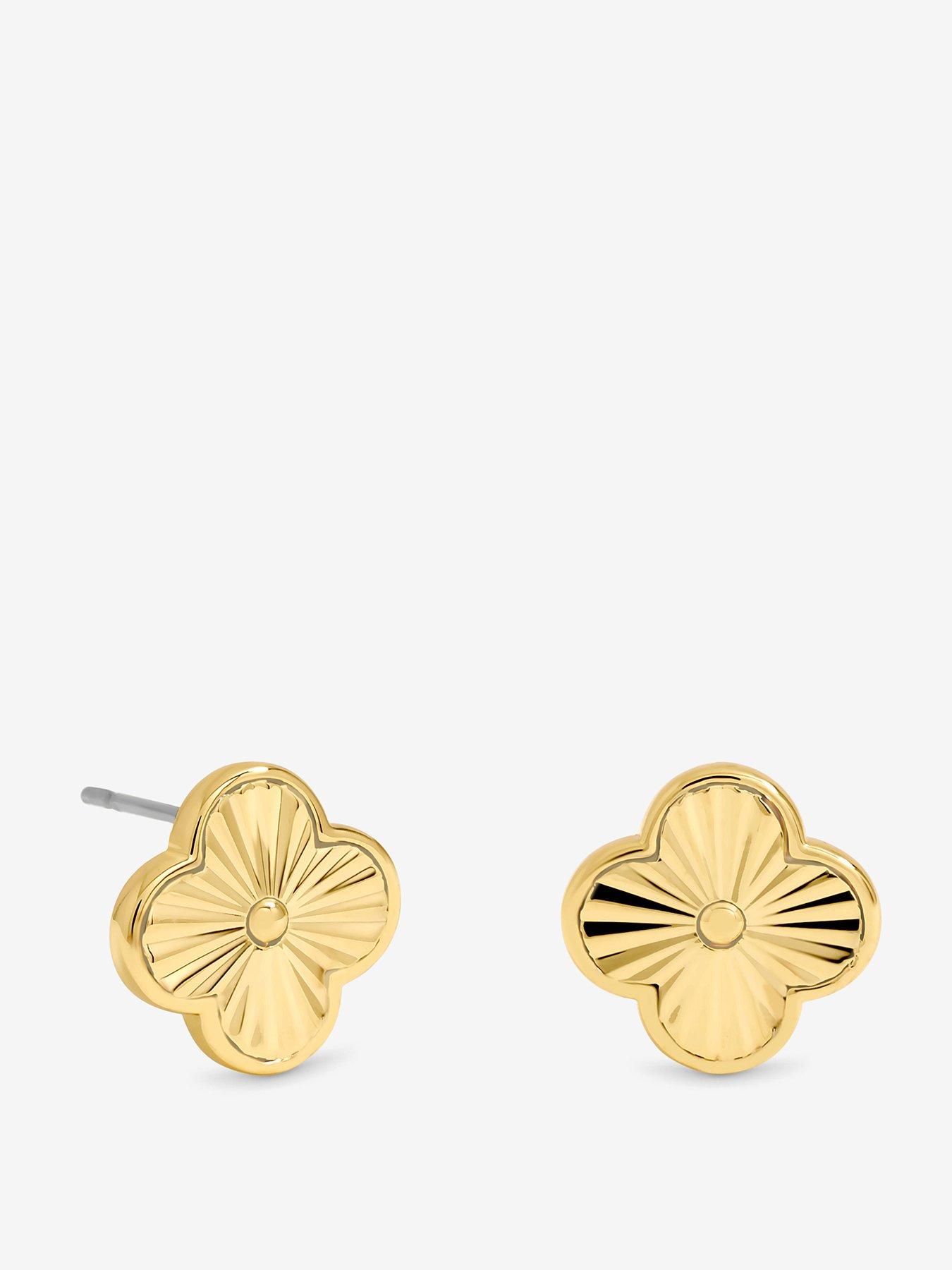 Jon Richard 14K Gold Plated Diamond Cut Clover Earrings