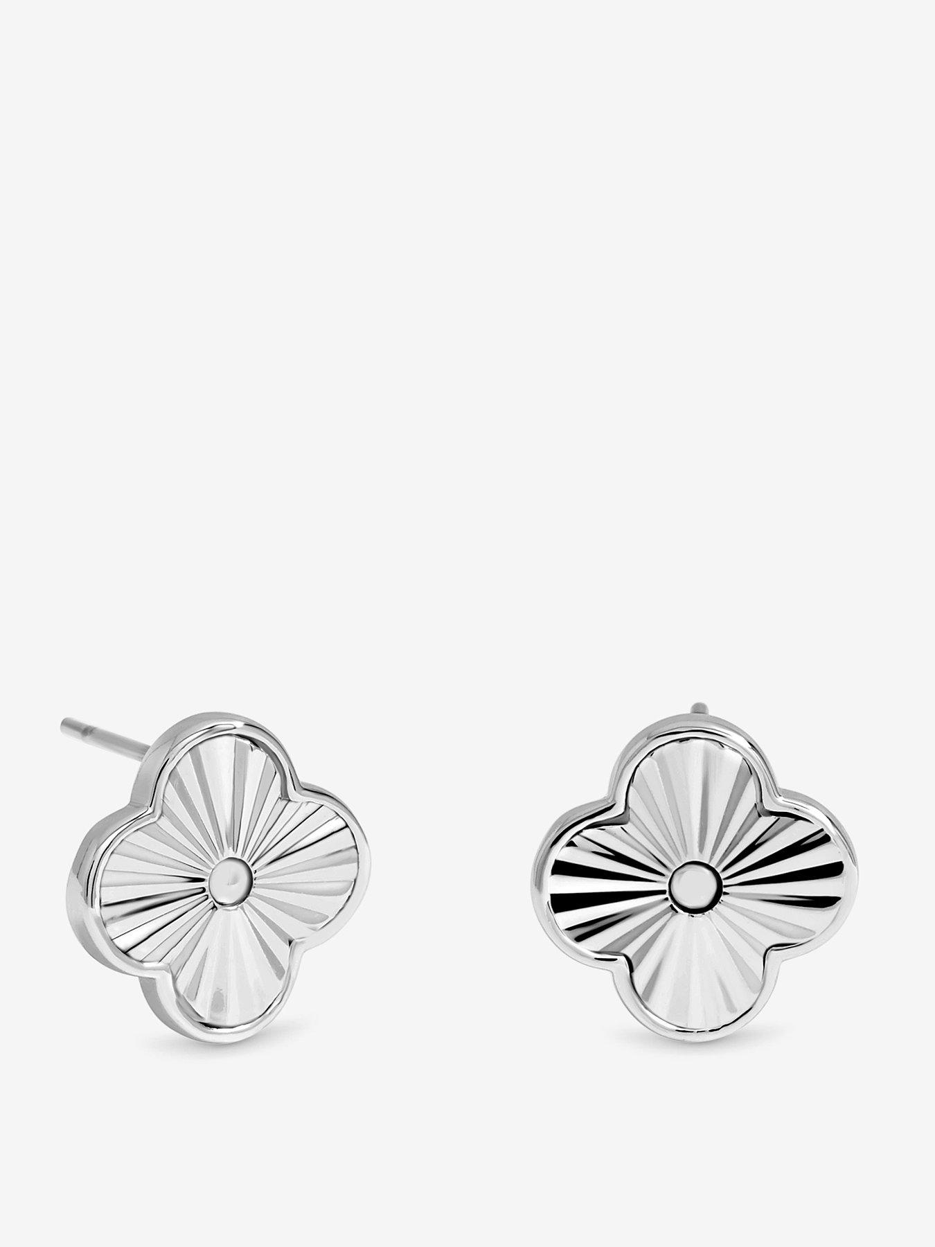 undefined Silver Plated Diamond Cut Clover Earrings