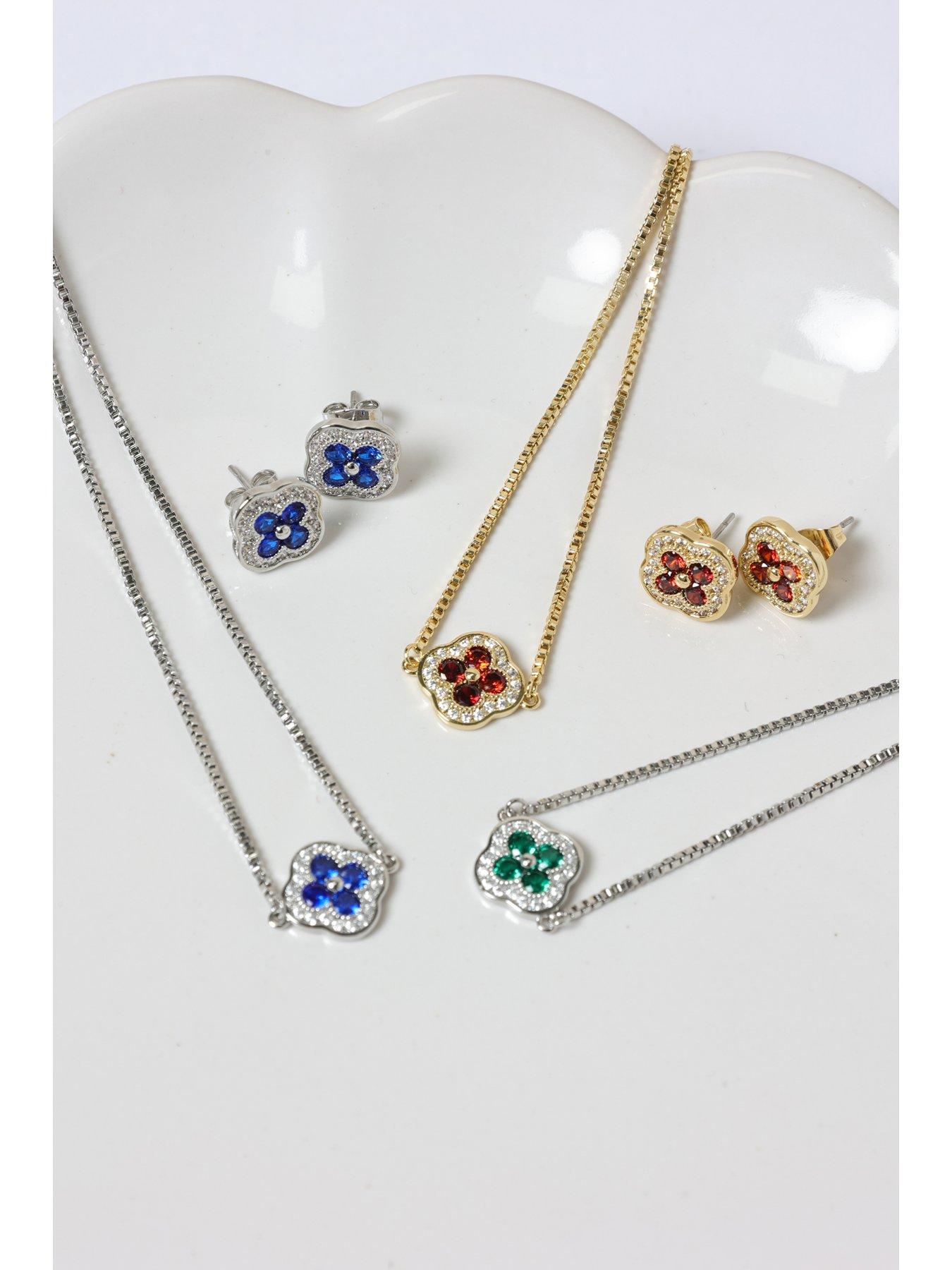 Image 4 of 4 of Jon Richard 14K Gold Plated Crystal and Ruby Clover Studs