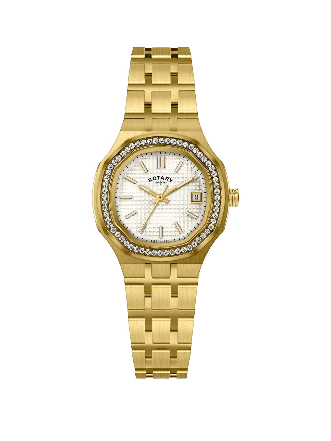 Rotary Ladies Brilliance White Dial Gold Plated Stainless Steel Bracelet Watch