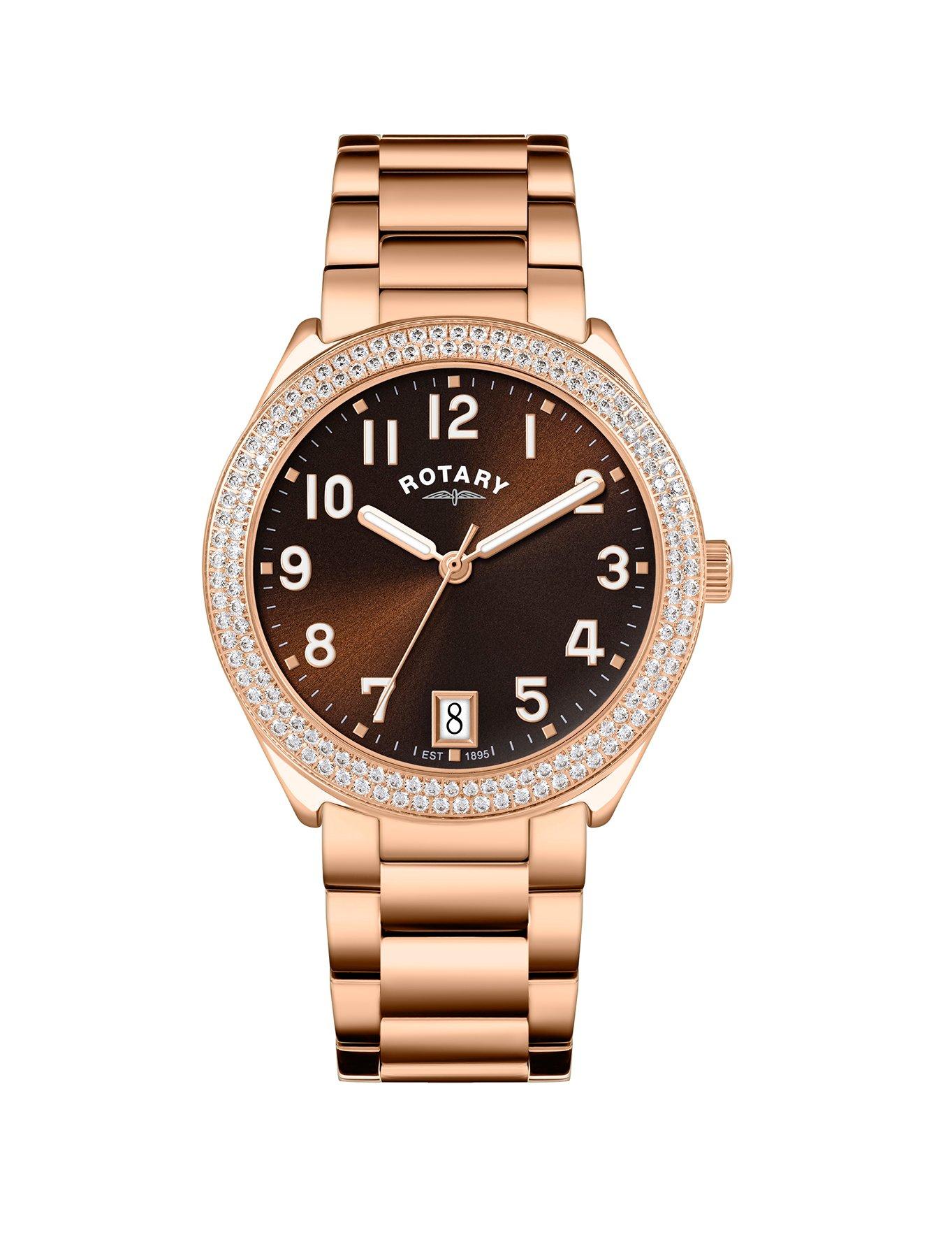 Rotary Ladies Brilliance Stone Set Rose Gold Plated Bracelet Watch