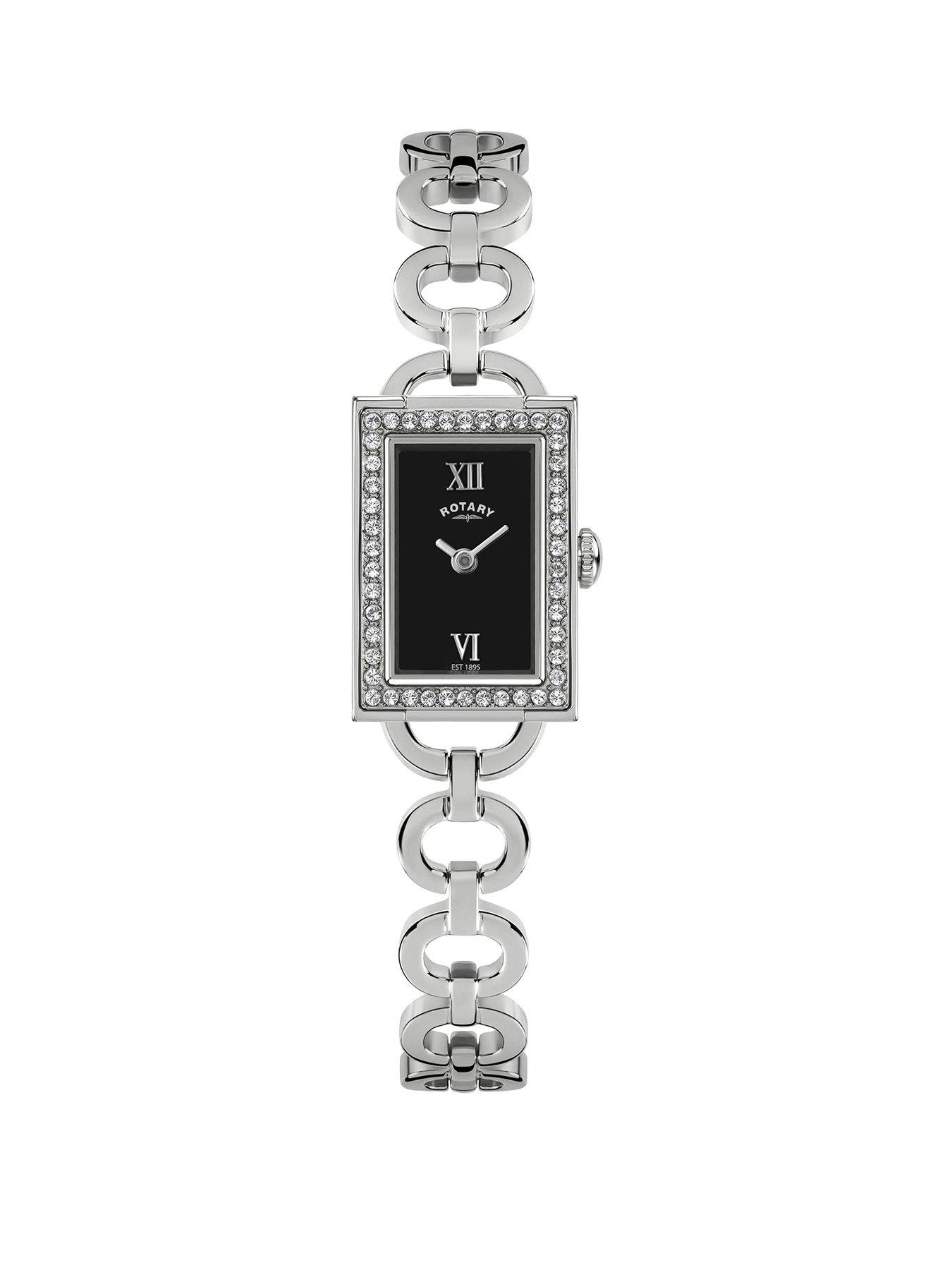 Image 1 of 2 of Rotary Ladies Cocktail Stone Set Rectangular Stone Set Stainless Steel Bracelet Watch