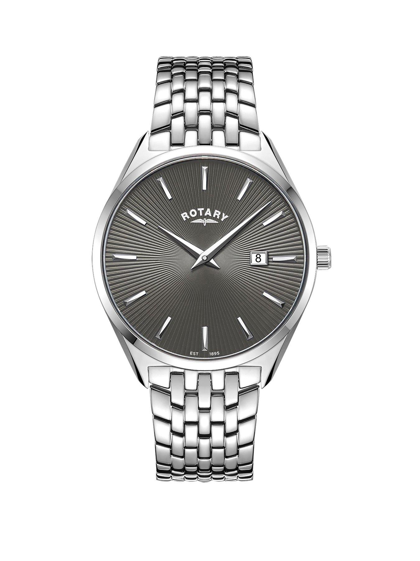 Rotary Men's Ultra Slim Black Dial Stainless Steel Bracelet Watch