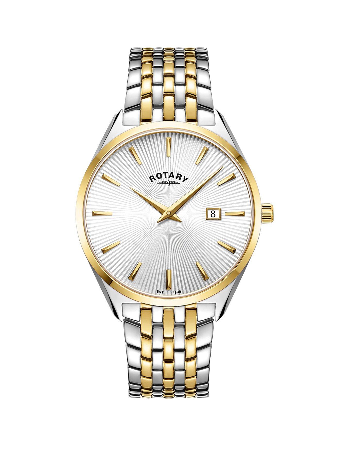Image 1 of 2 of Rotary Men's Ultra Slim Silver &amp; Gold Plated Stainless Steel Bracelet Watch