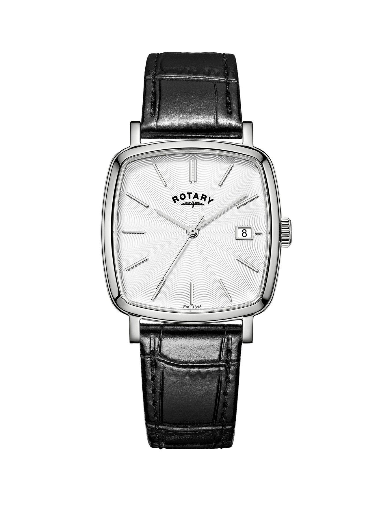 Rotary Rotary Men's Heritage Astoria Square Stainless Steel Case Black Leather Strap Watch