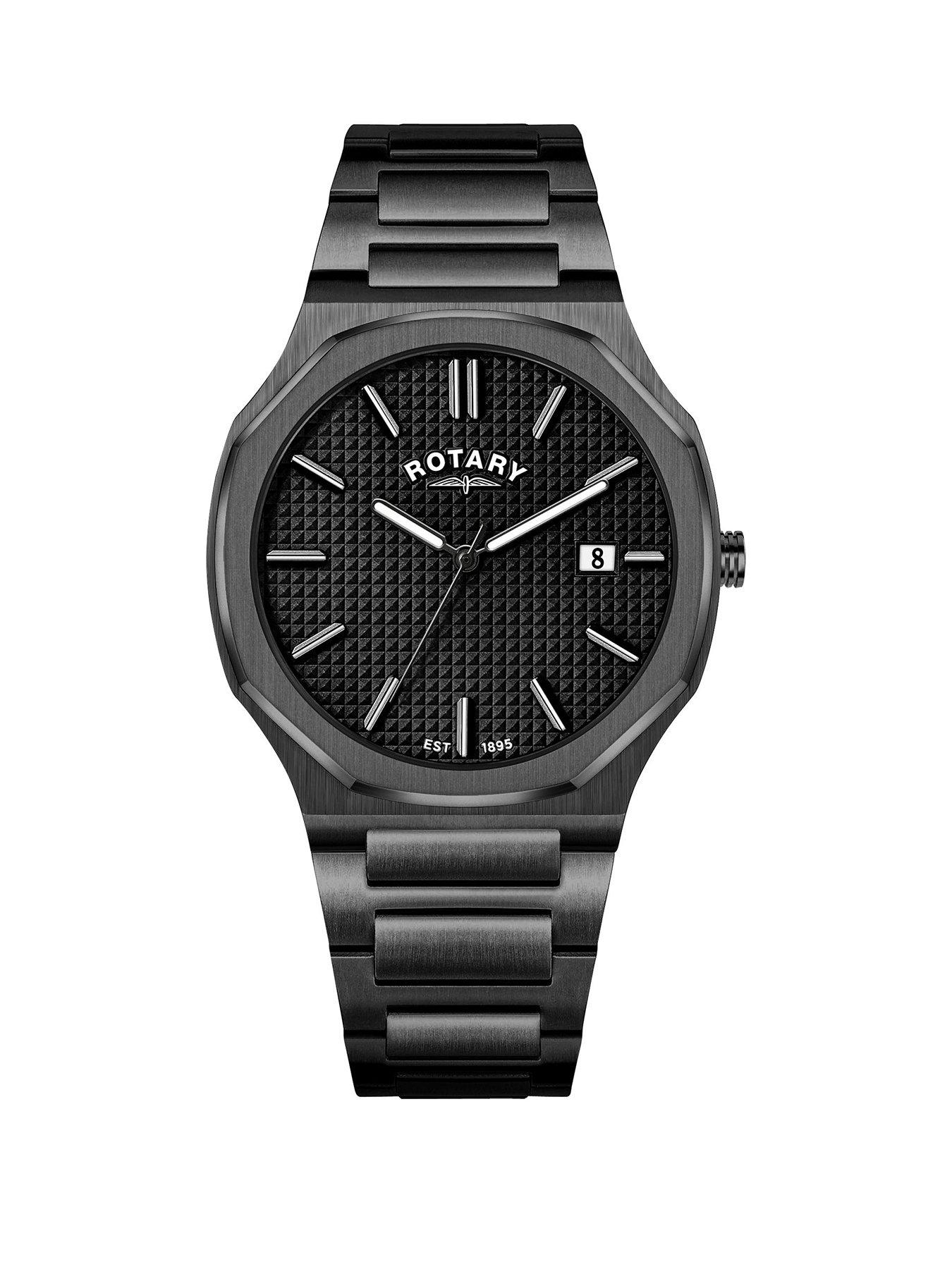 Rotary Men's Heritage Octagonal Gun Black Stainless Steel Bracelet Watch
