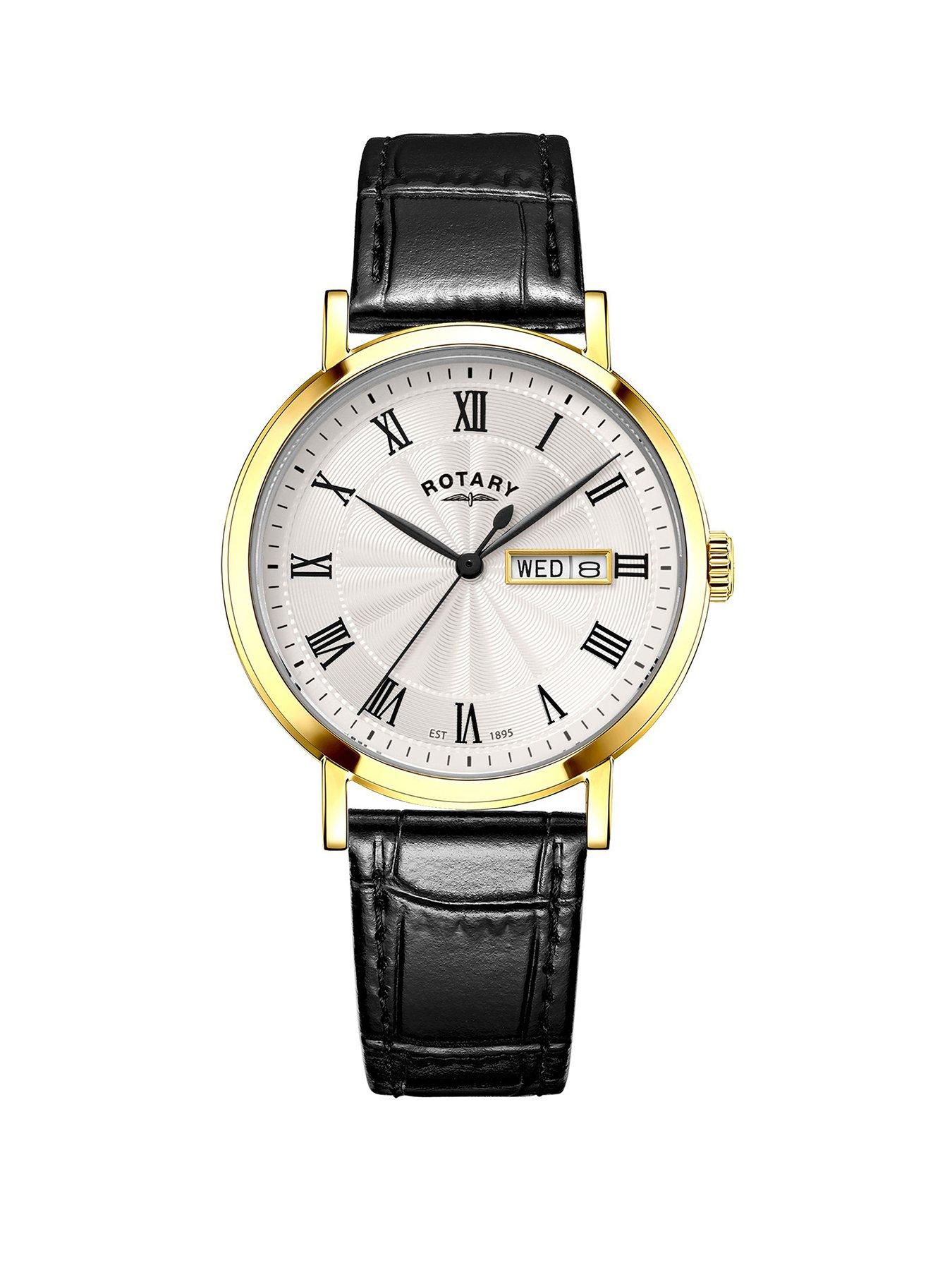 Image 1 of 3 of Rotary Men's Heritage Gold Plated Stainless Steel Black Leather Strap Watch