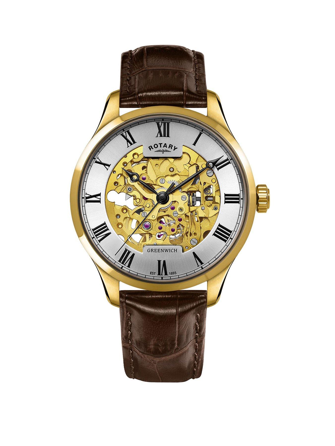 Rotary Men's Greenwich Gold Plated Stainless steel Brown Leather Strap Watch