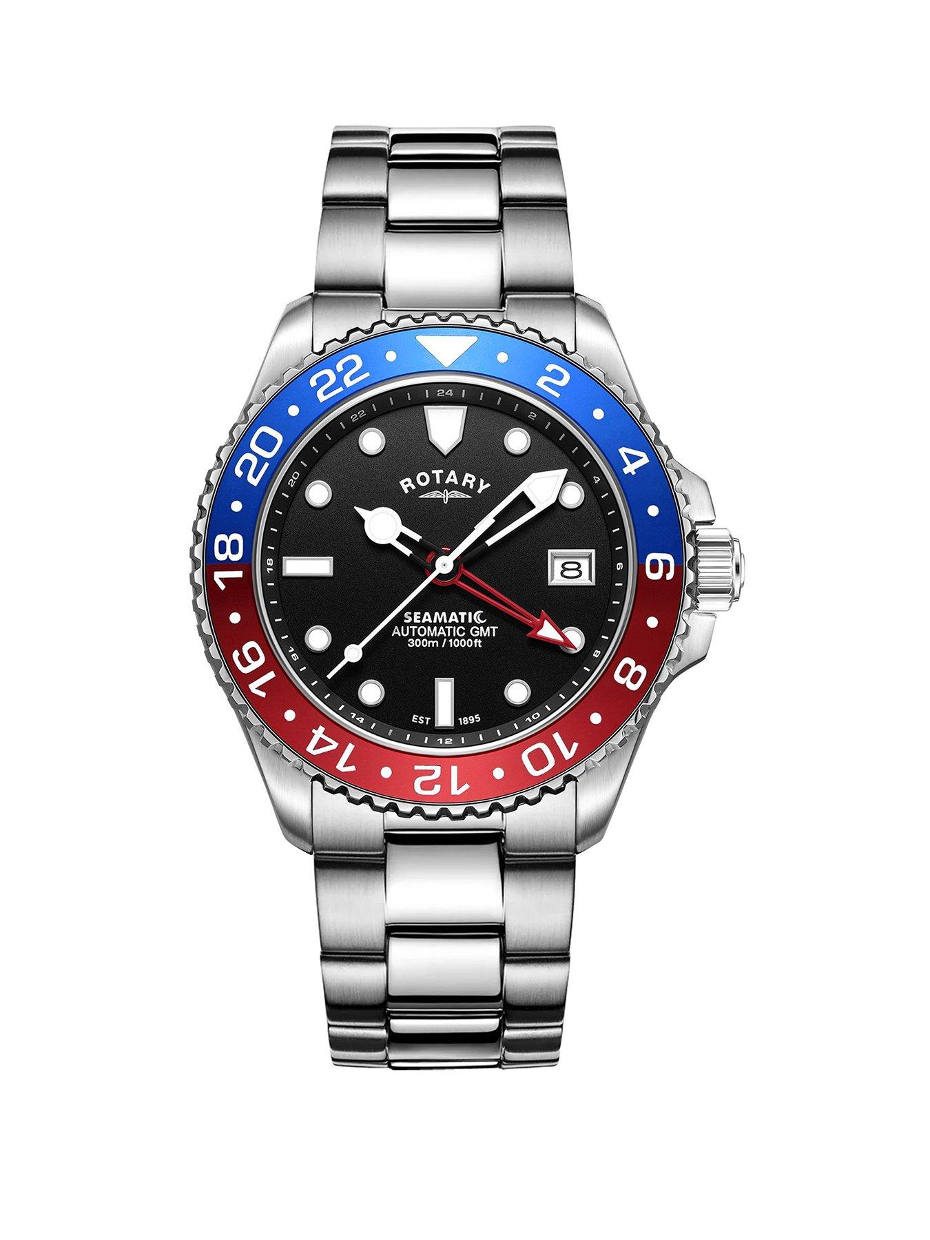 undefined Rotary Men's Seamatic GMT 300M Water Resistance Back Dial Stainless Steel Bracelet Watch