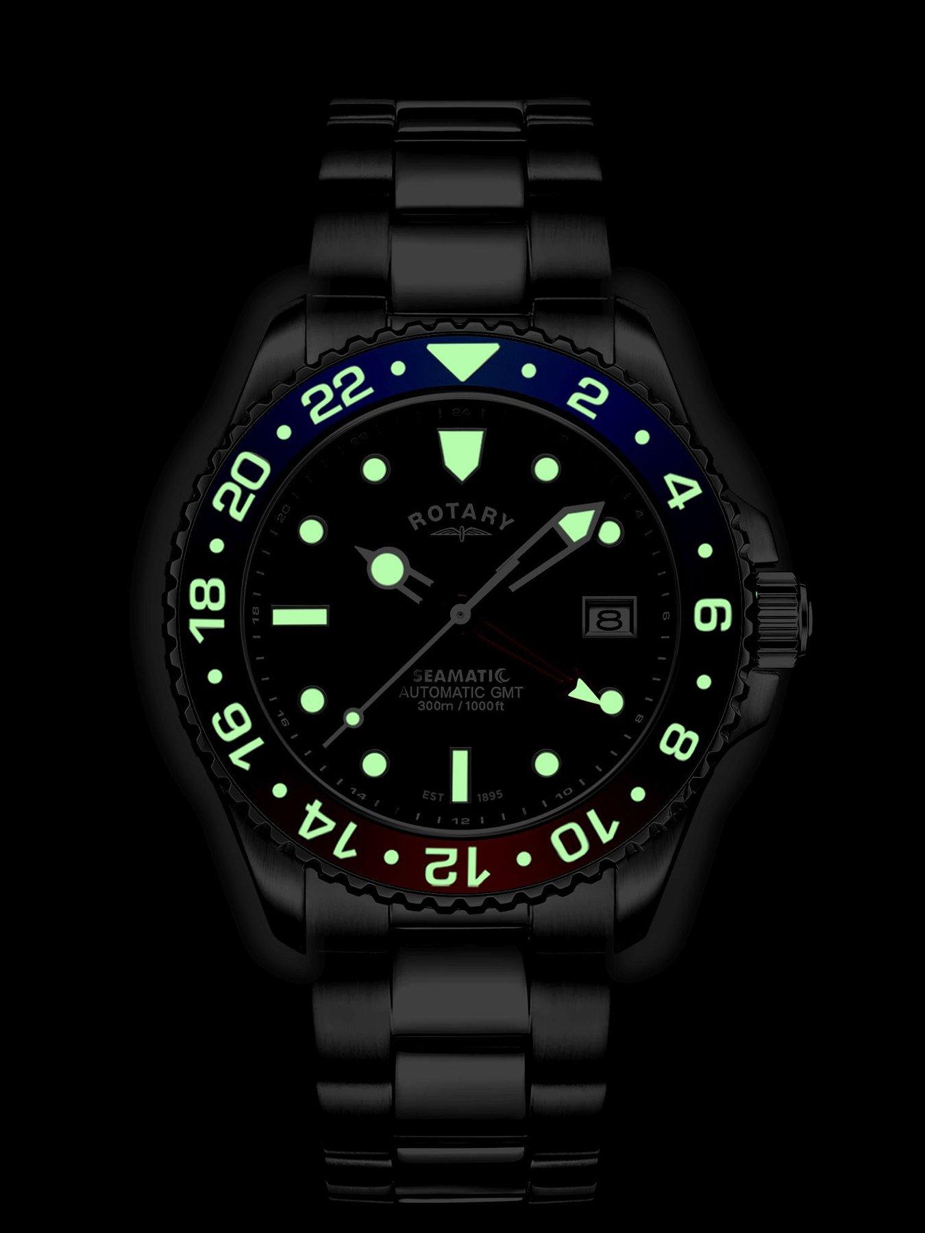 Image 3 of 4 of Rotary Rotary Men's Seamatic GMT 300M Water Resistance Back Dial Stainless Steel Bracelet Watch