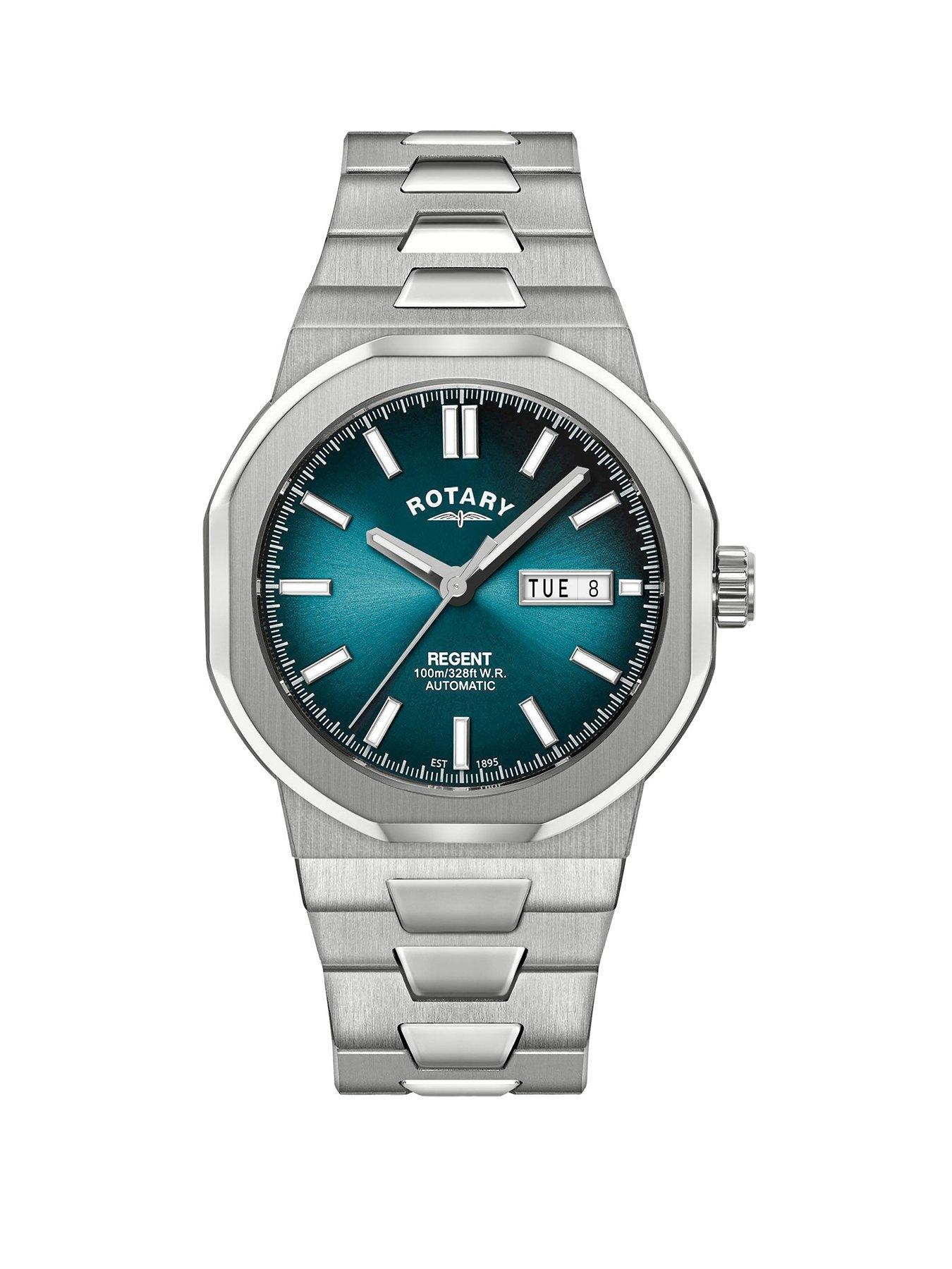 rotary-mens-regent-automatic-100m-water-resistance-teal-dial-stainless-steel-bracelet-watch
