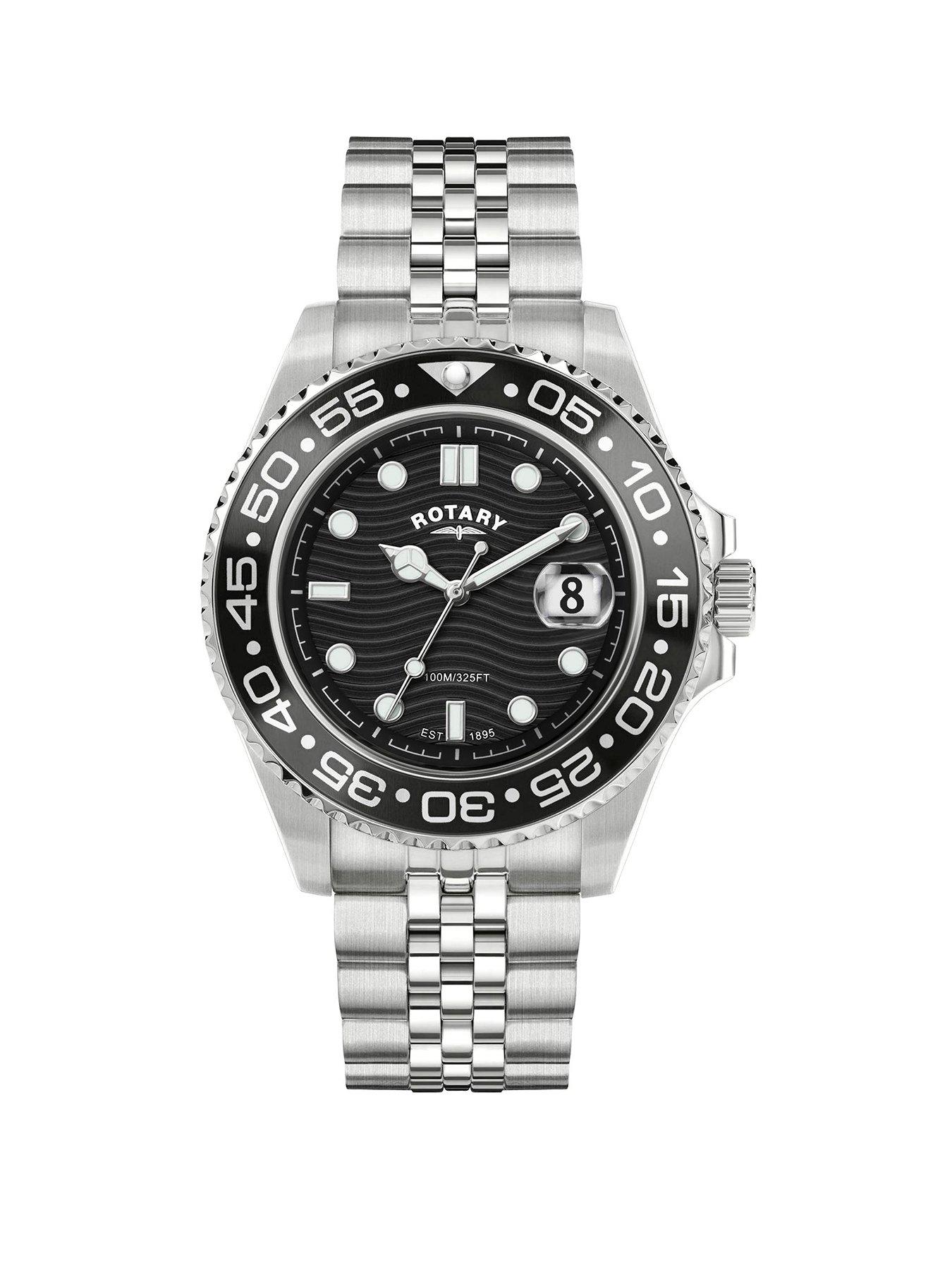 Rotary Men's Apex 100 Black Dial Stainless Steel Bracelet Watch