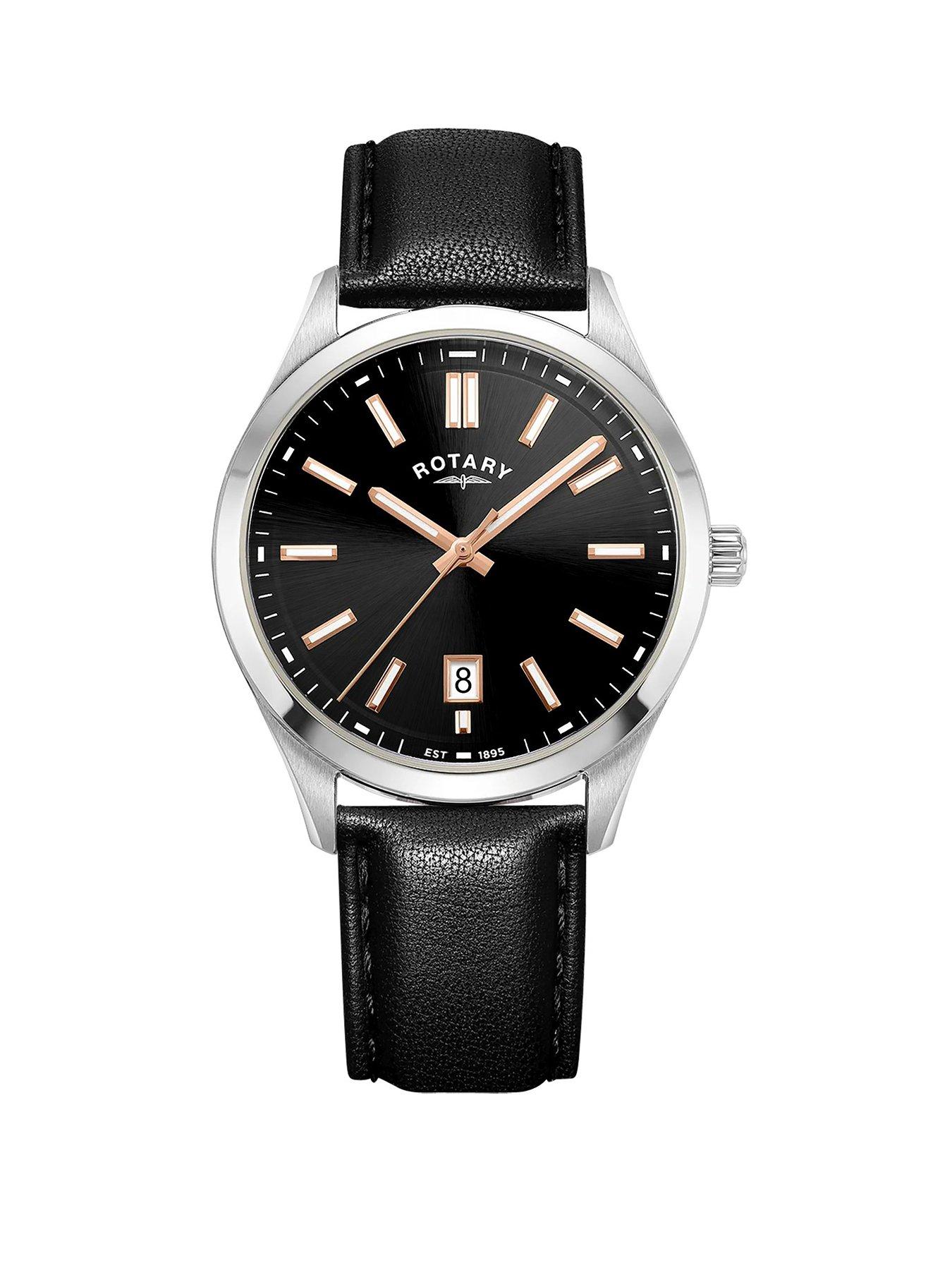 Rotary Rotary Men's Heritage Stainless Steel Black Leather Strap Watch