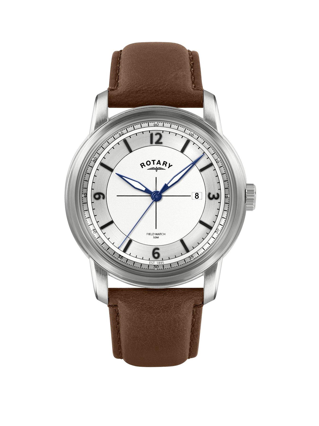 Rotary Men's Heritage Field Stainless Steel Brown Leather Strap Watch