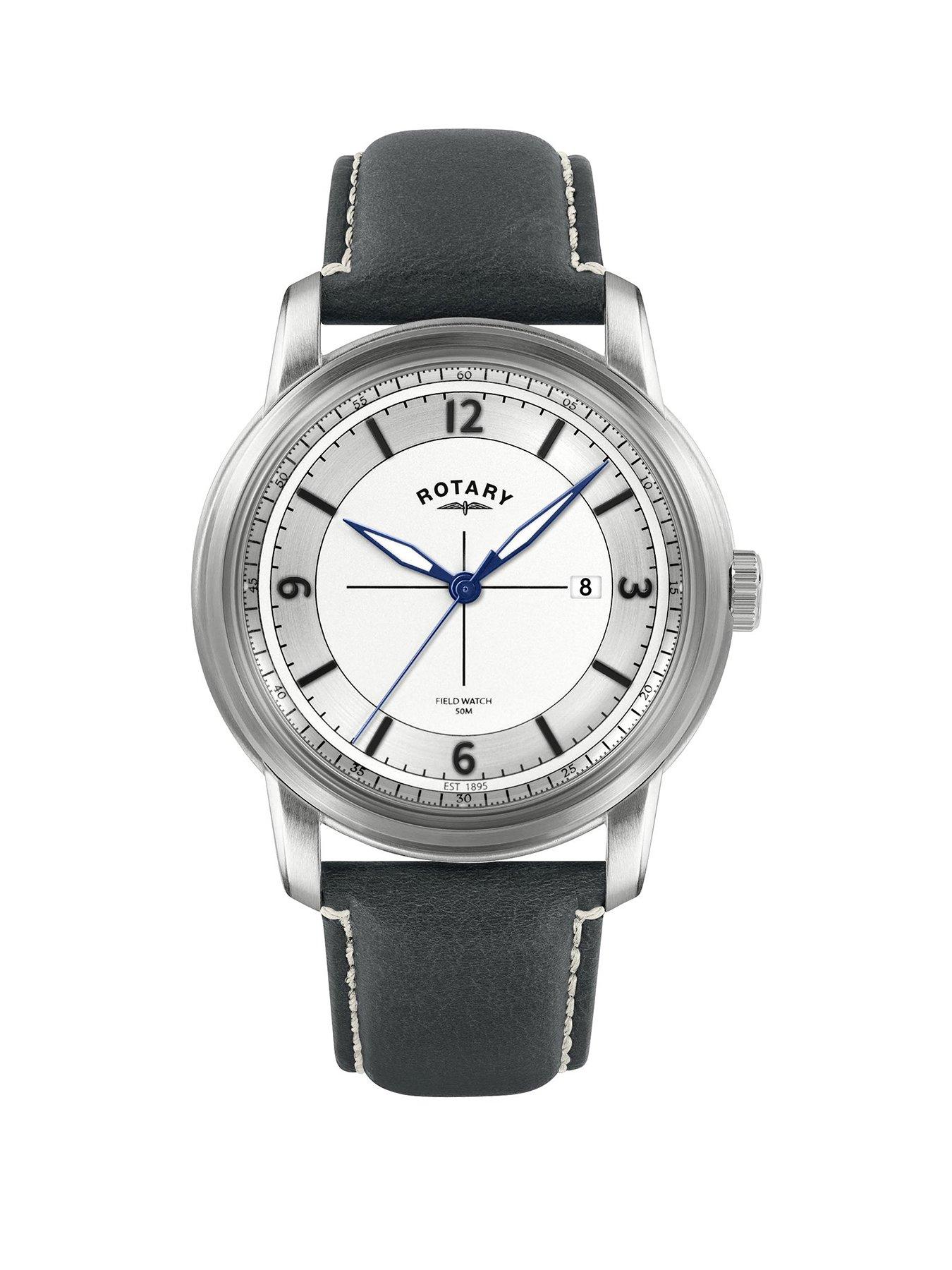 Rotary Men's Heritage Field Stainless Steel Black Leather Strap Watch