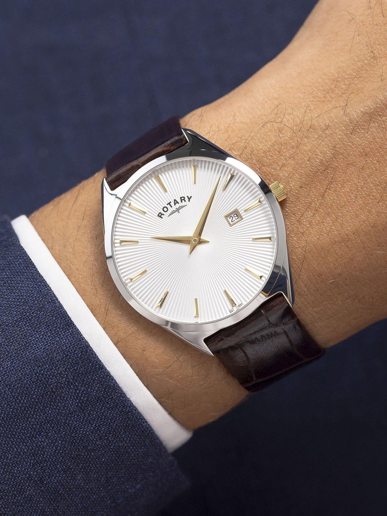 Image 2 of 3 of Rotary Rotary Men's Ultra SlimStainless Steel Brown Leather Strap Watch