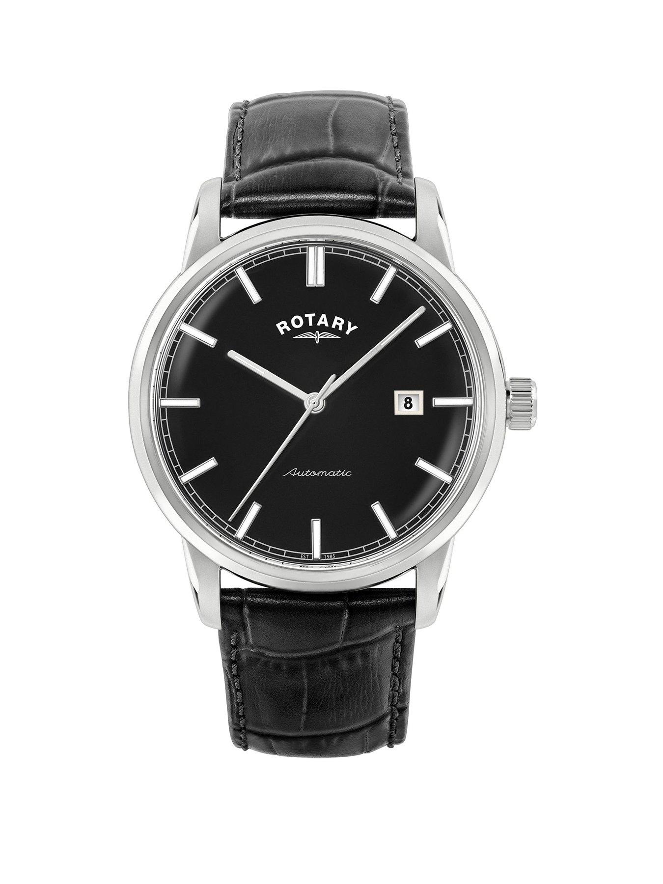 Rotary Men's Heritage Automatic Stainless Steel Black Leather Strap Watch