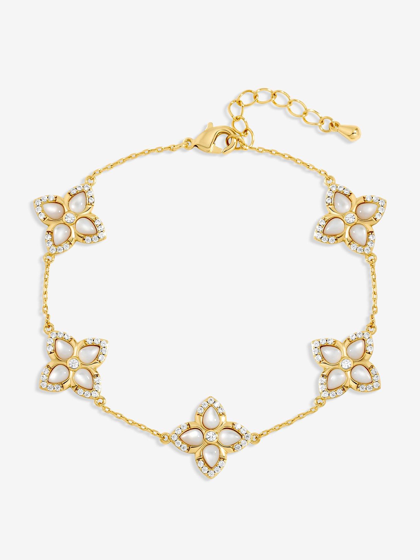 undefined 14K Gold Plated and Mother of Pearl Clover Bracelet