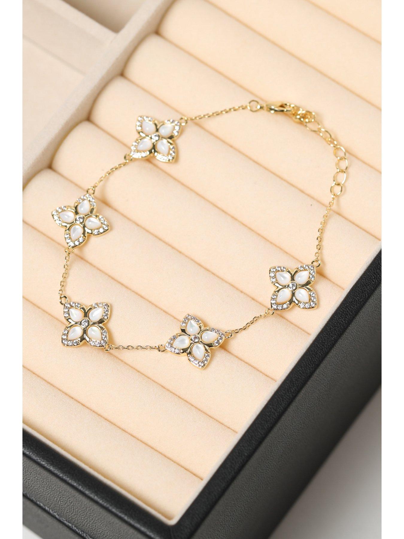 Image 3 of 4 of Jon Richard 14K Gold Plated and Mother of Pearl Clover Bracelet