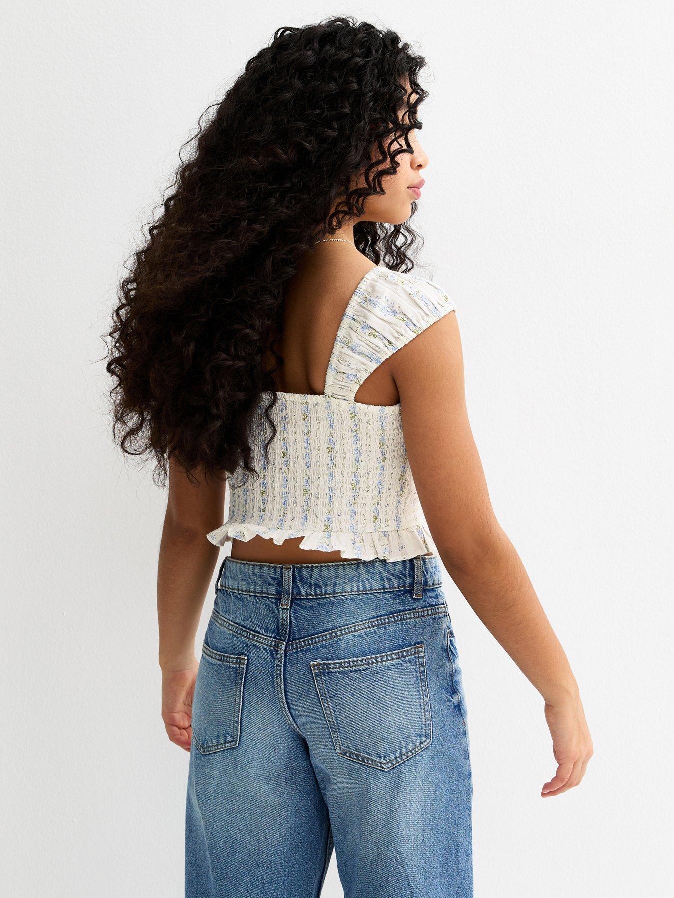 Image 2 of 5 of New Look 915 Girls Floral Ruched Top - White