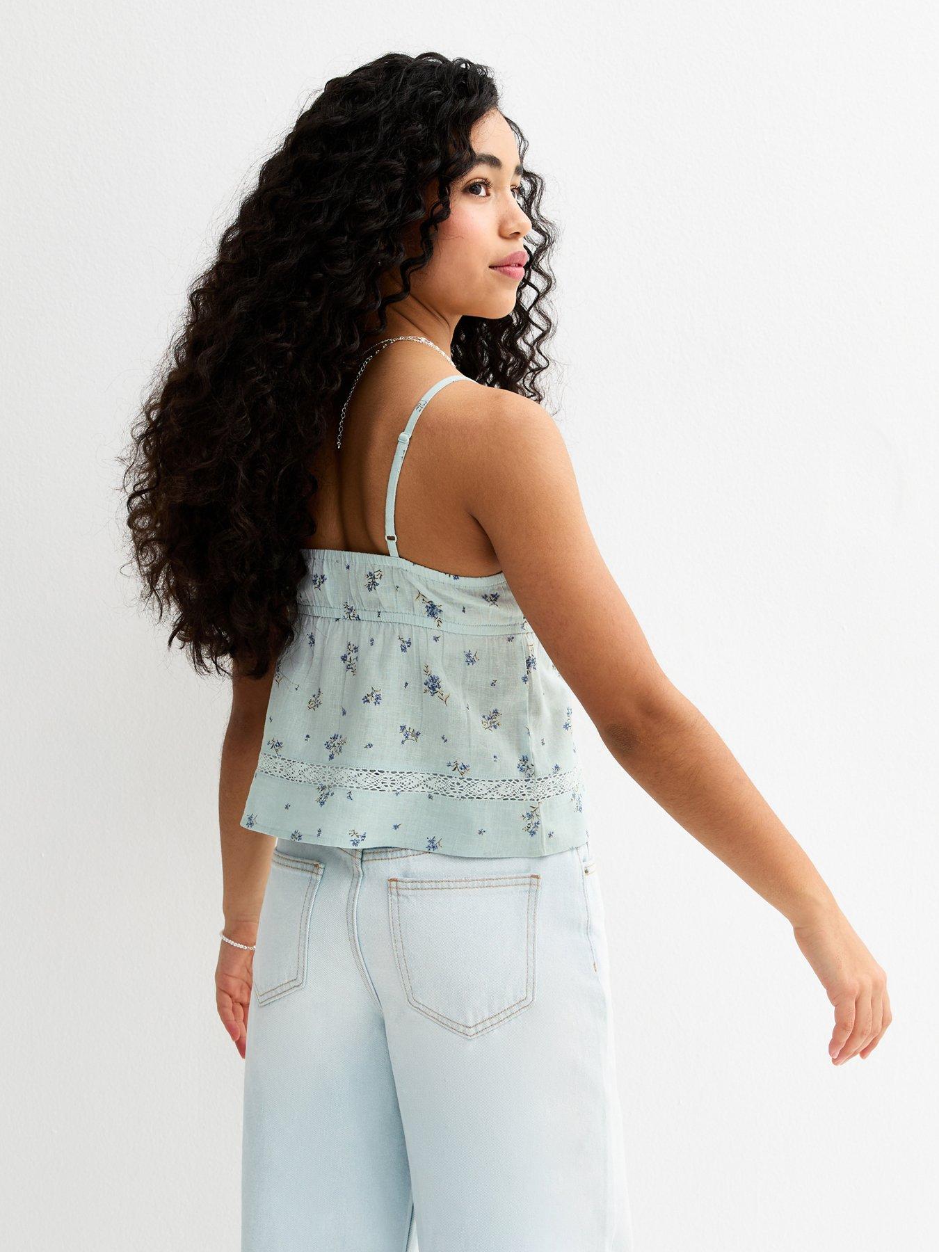 Image 2 of 5 of New Look 915 Girls Cotton Floral Babydoll Cami Top - Blue