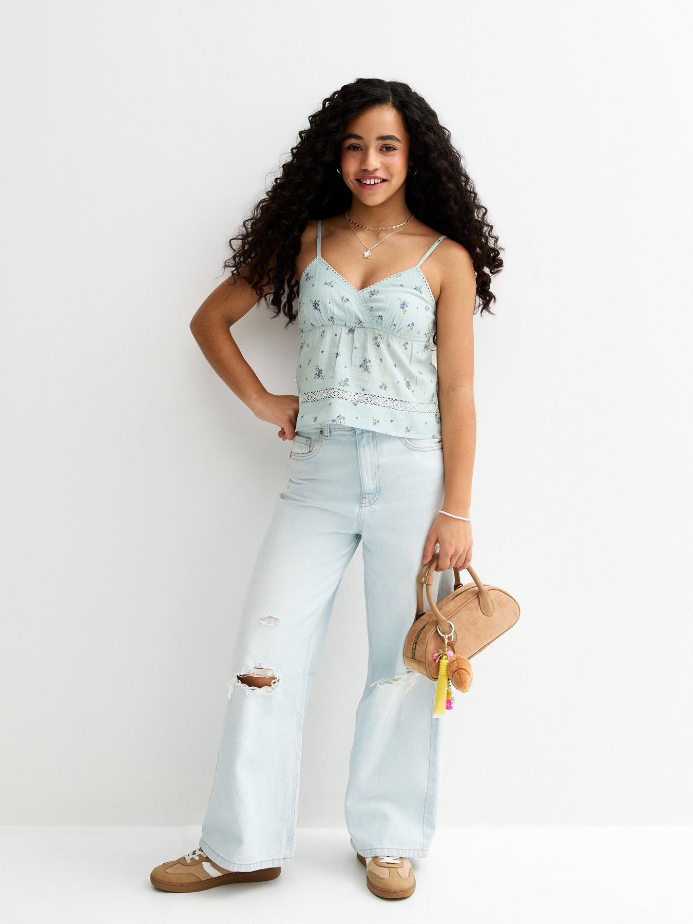 Image 3 of 5 of New Look 915 Girls Cotton Floral Babydoll Cami Top - Blue