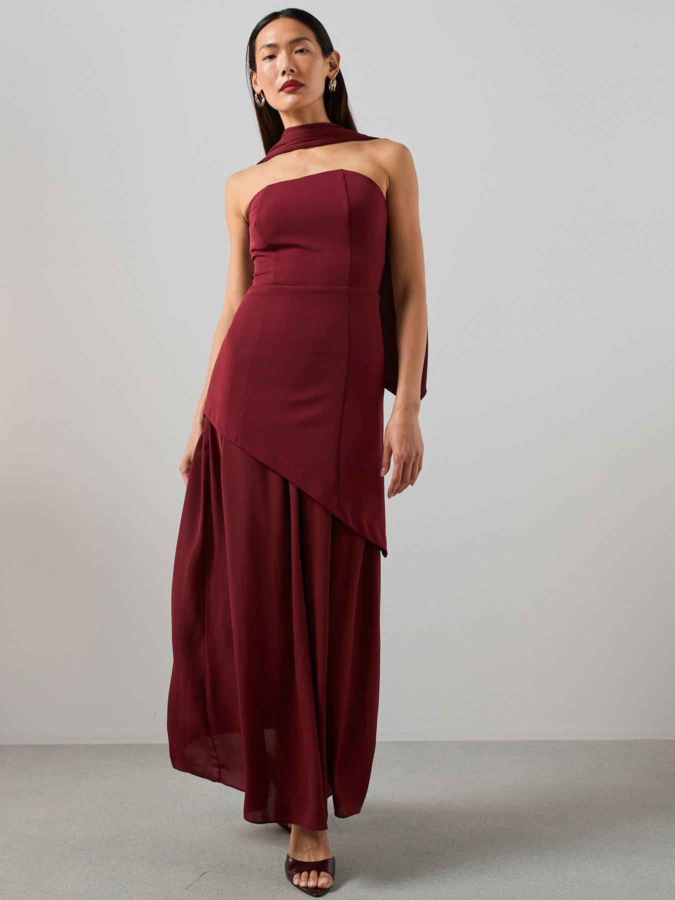 The Very Collection Scarf Bandeau Midaxi Dress - Dark Red