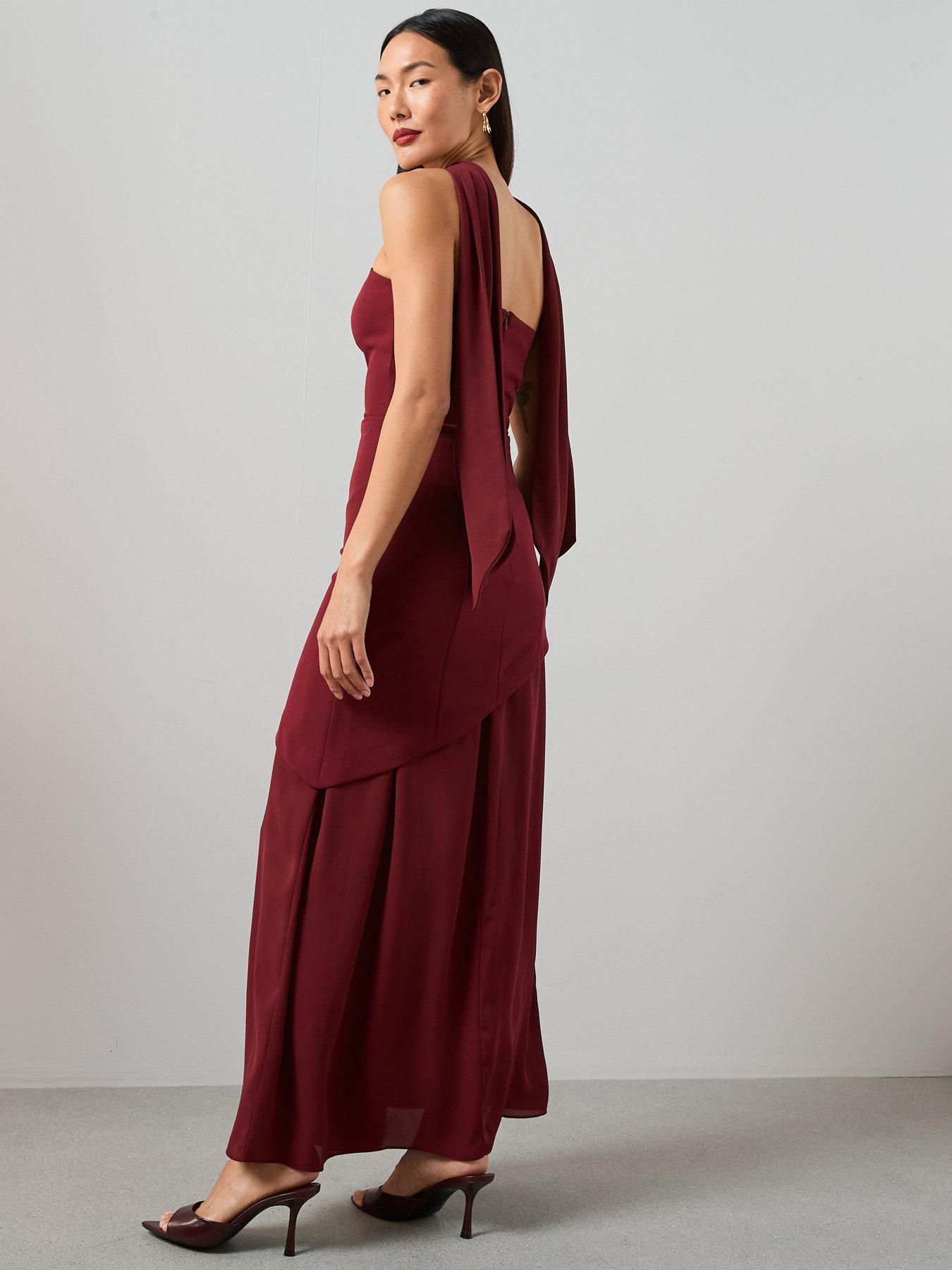 stillFront image of the-very-collection-scarf-bandeau-midaxi-dress-dark-red