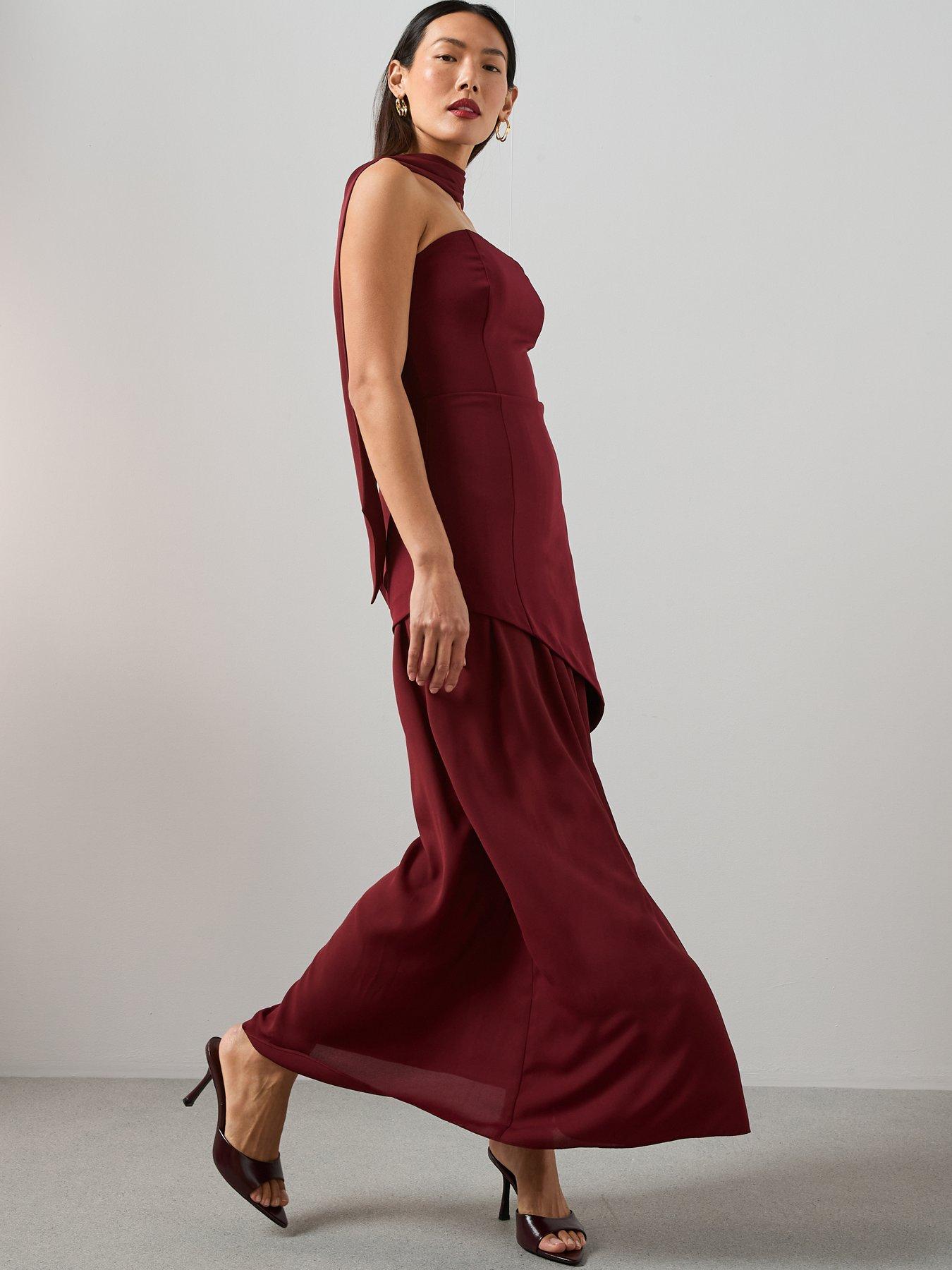  image of the-very-collection-scarf-bandeau-midaxi-dress-dark-red